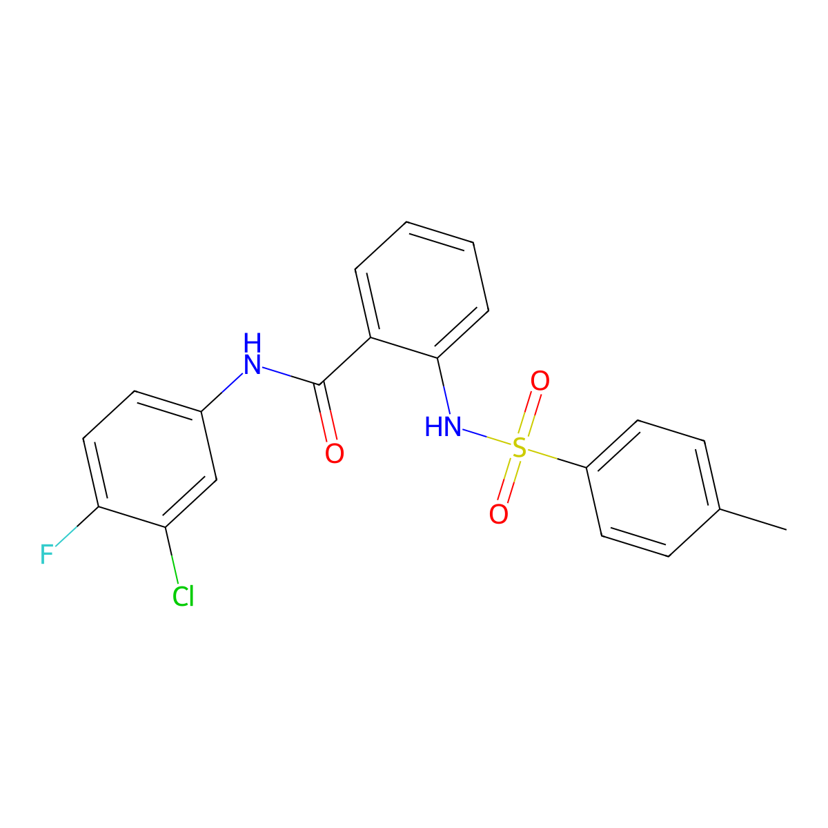 N-(3-chloro-4-fluorophenyl)-2-[(4-methylphenyl)sulfonylamino]benzamide molecular structure, CAS 831216-83-2