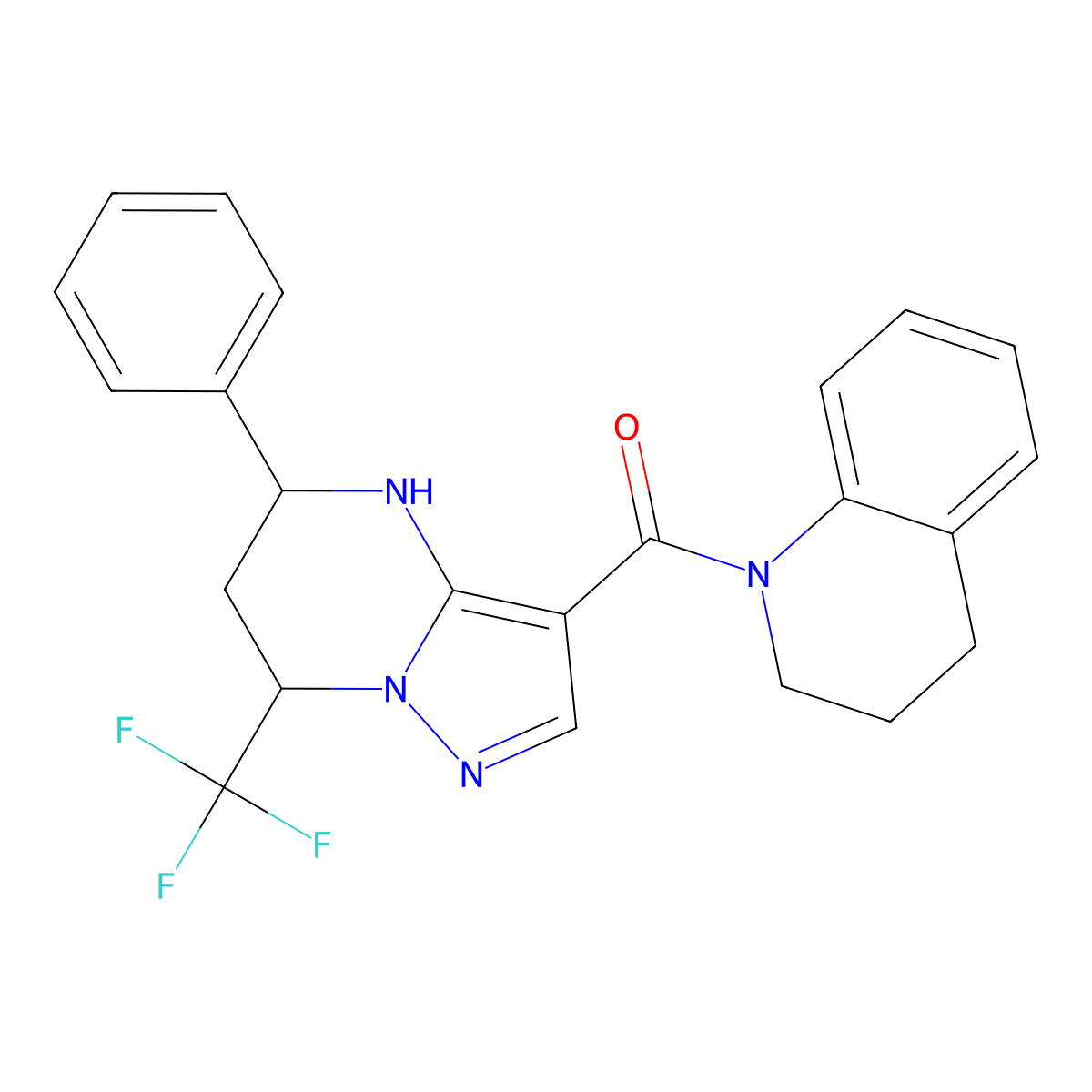 3,4-dihydroquinolin-1(2H)-yl[5-phenyl-7-(trifluoromethyl)-4,5,6,7-tetrahydropyrazolo[1,5-a]pyrimidin-3-yl]methanone molecular structure, CAS 831216-89-8