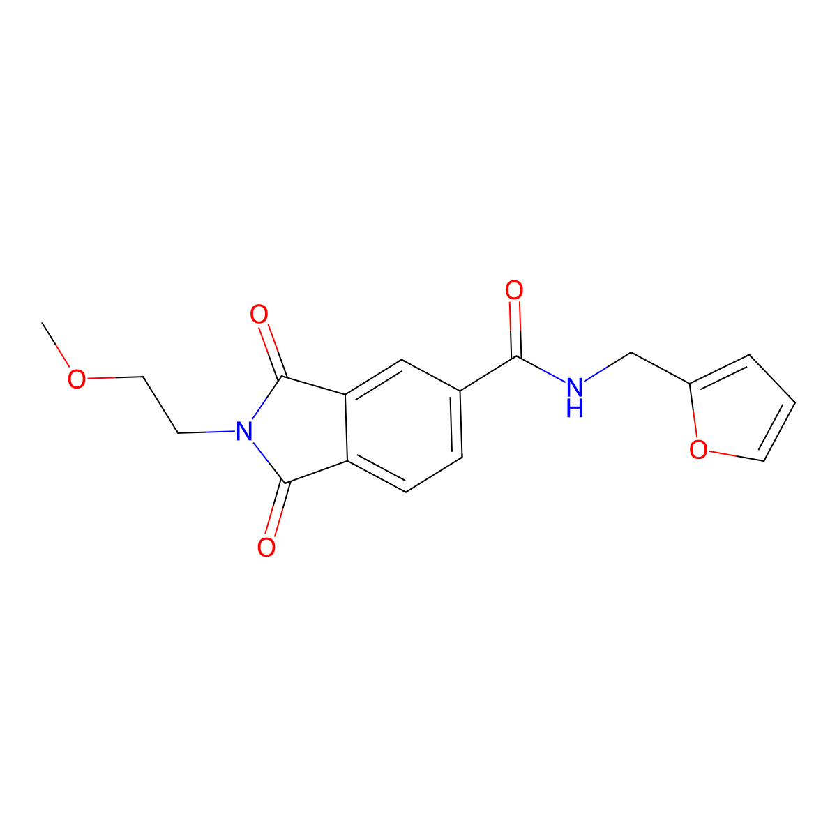 N-(furan-2-ylmethyl)-2-(2-methoxyethyl)-1,3-dioxoisoindole-5-carboxamide molecular structure, CAS 831216-90-1