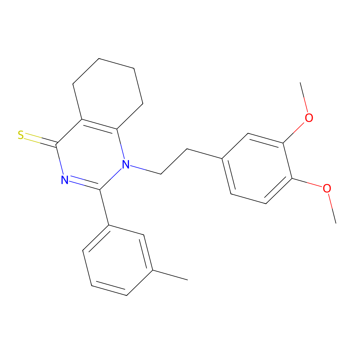 1-(3,4-dimethoxyphenethyl)-2-(m-tolyl)-5,6,7,8-tetrahydroquinazoline-4(1H)-thione molecular structure, CAS 831229-23-3