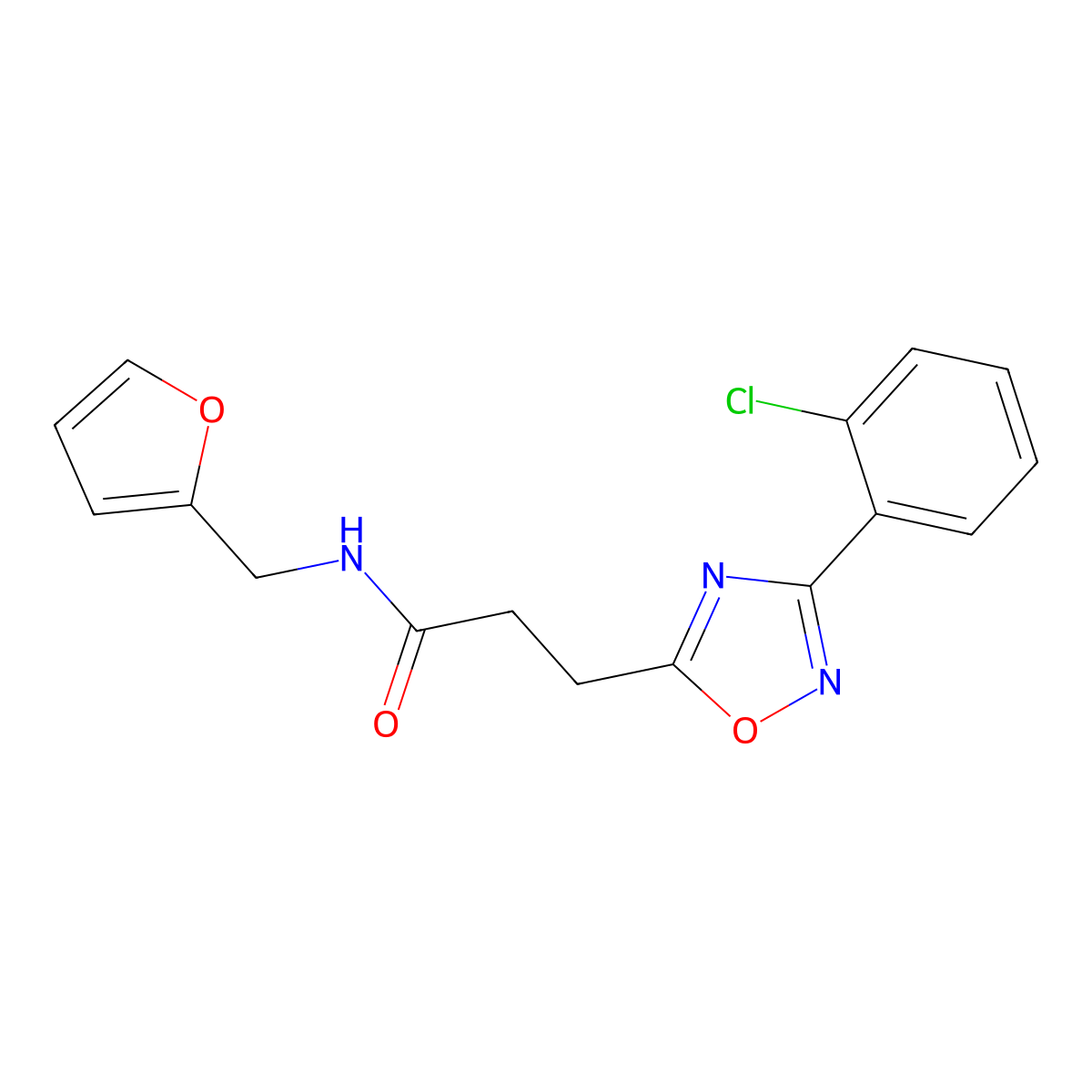3-[3-(2-chlorophenyl)-1,2,4-oxadiazol-5-yl]-N-(furan-2-ylmethyl)propanamide molecular structure, CAS 831229-48-2