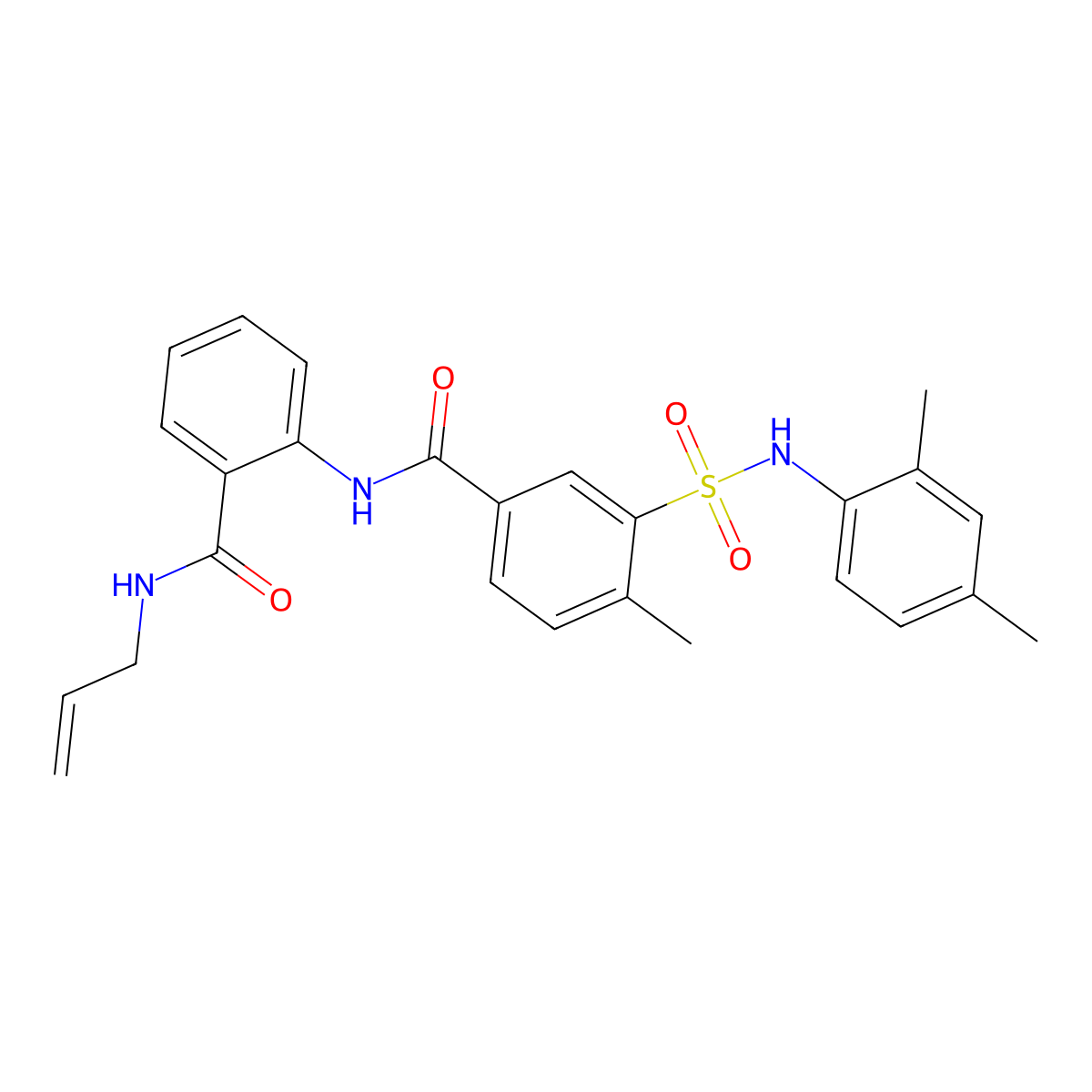 3-[(2,4-dimethylphenyl)sulfamoyl]-4-methyl-N-[2-(prop-2-enylcarbamoyl)phenyl]benzamide molecular structure, CAS 831229-76-6