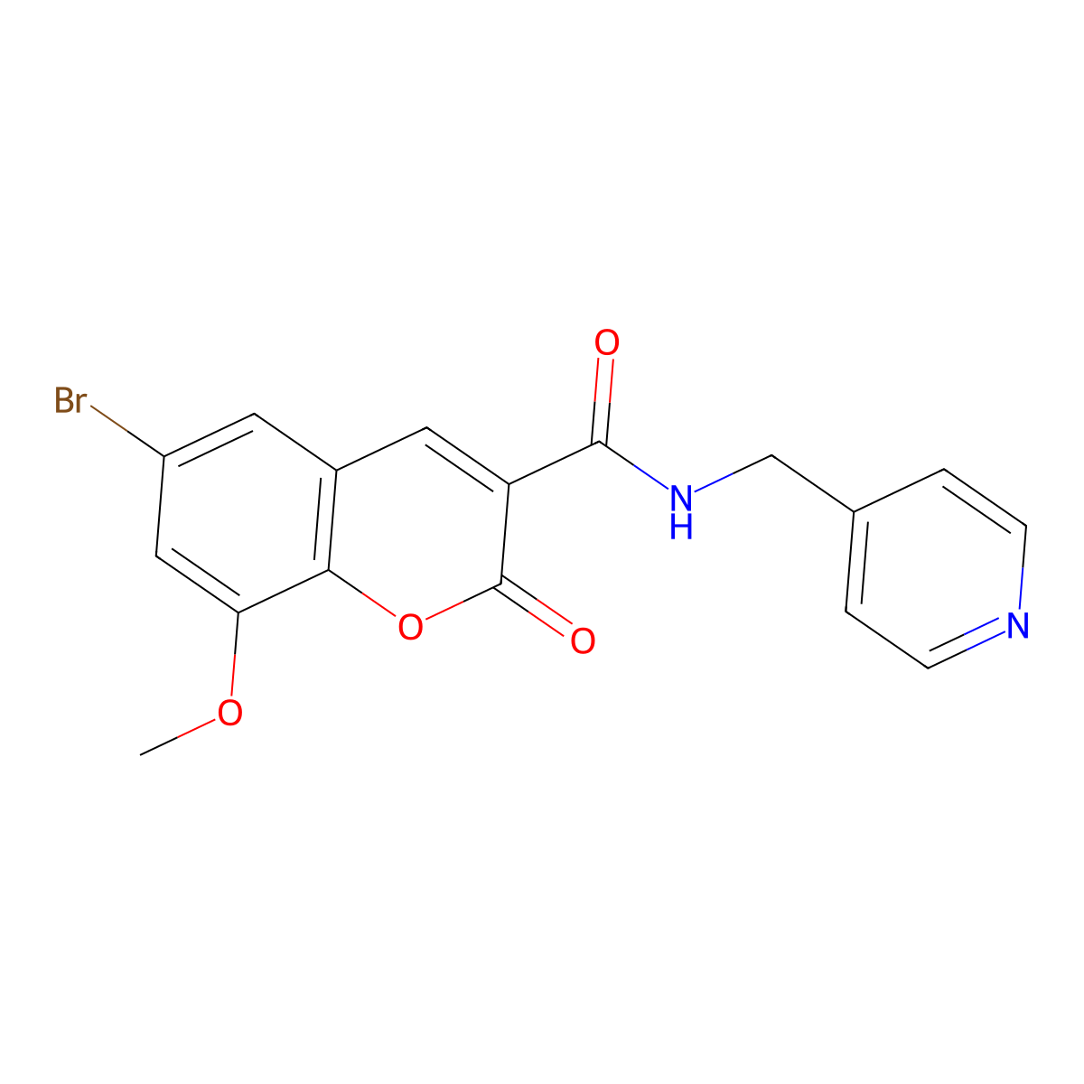 6-bromo-8-methoxy-2-oxo-N-(pyridin-4-ylmethyl)-2H-chromene-3-carboxamide molecular structure, CAS 831229-96-0