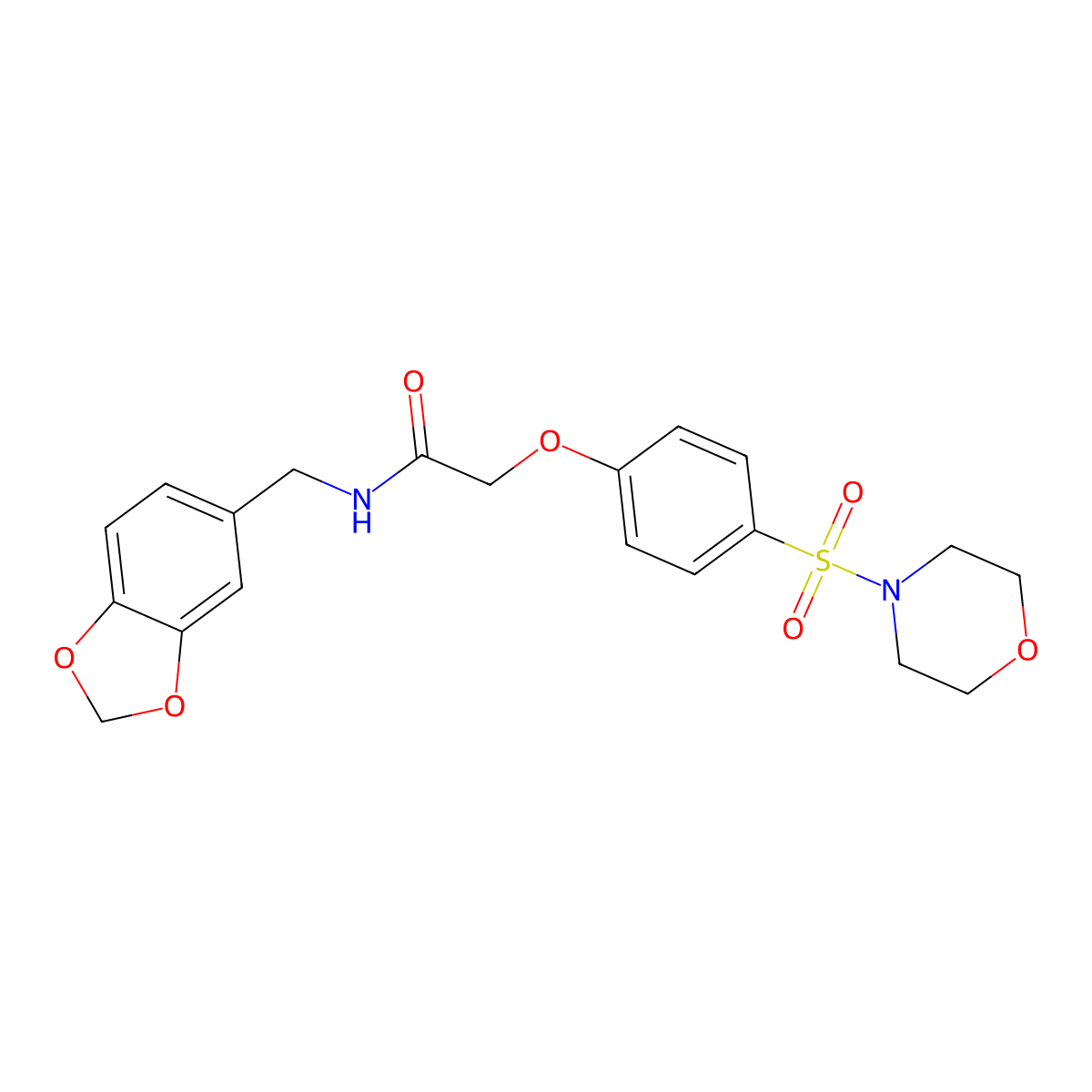 N-(1,3-benzodioxol-5-ylmethyl)-2-(4-morpholin-4-ylsulfonylphenoxy)acetamide molecular structure, CAS 831230-67-2