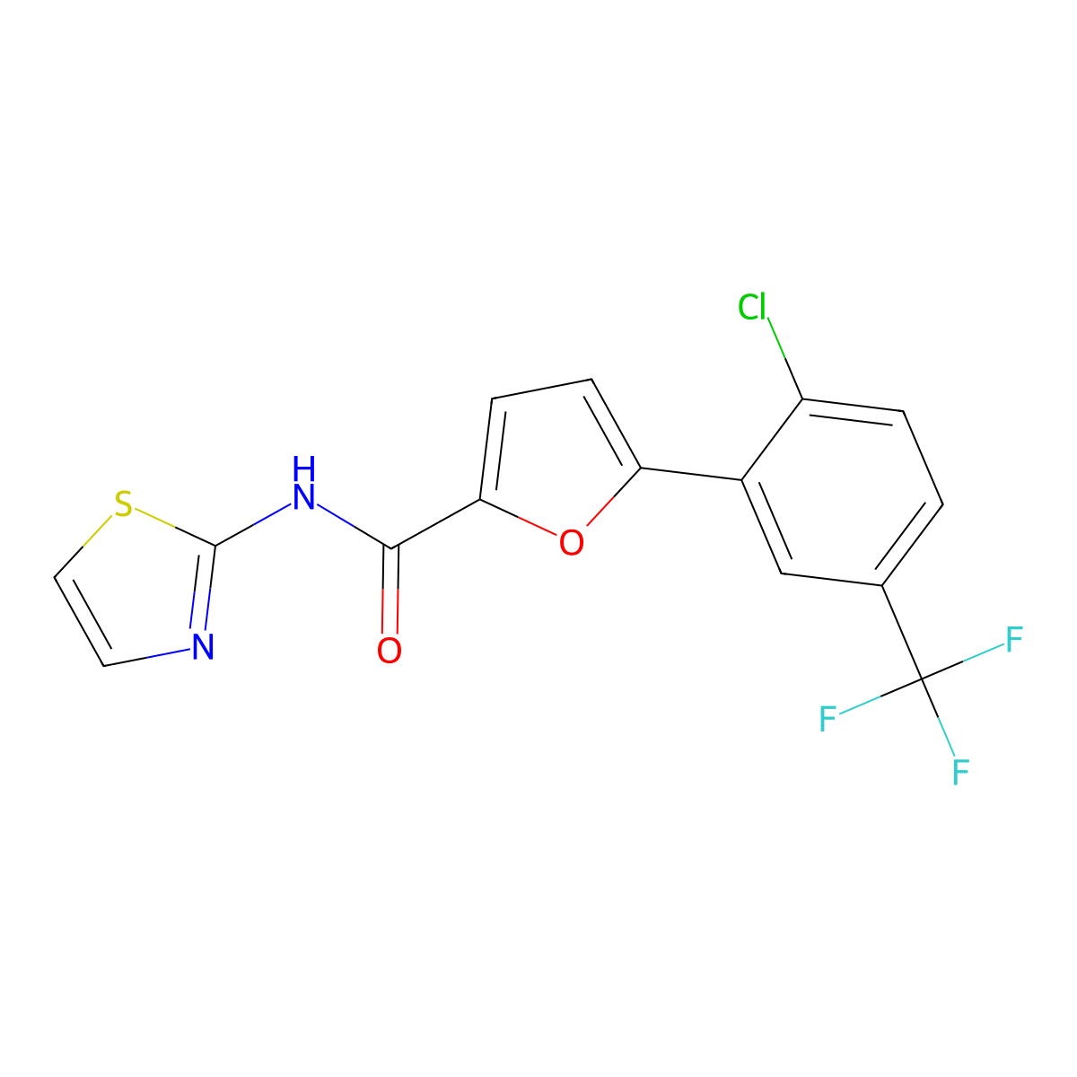 5-[2-chloro-5-(trifluoromethyl)phenyl]-N-(1,3-thiazol-2-yl)furan-2-carboxamide molecular structure, CAS 831230-68-3