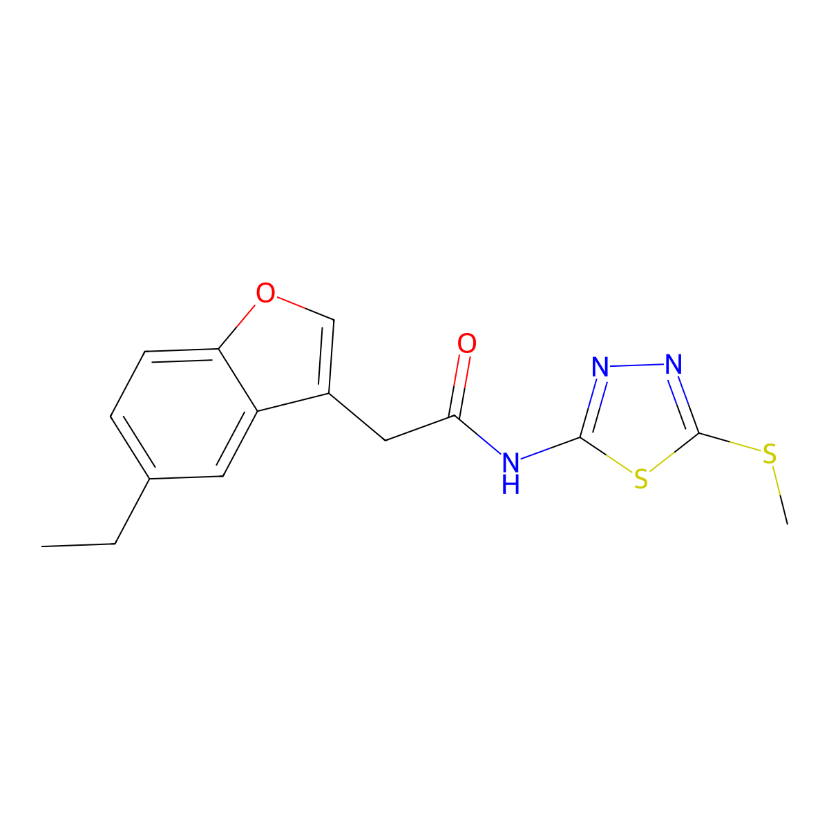 2-(5-ethyl-1-benzofuran-3-yl)-N-[5-(methylsulfanyl)-1,3,4-thiadiazol-2-yl]acetamide molecular structure, CAS 831231-12-0