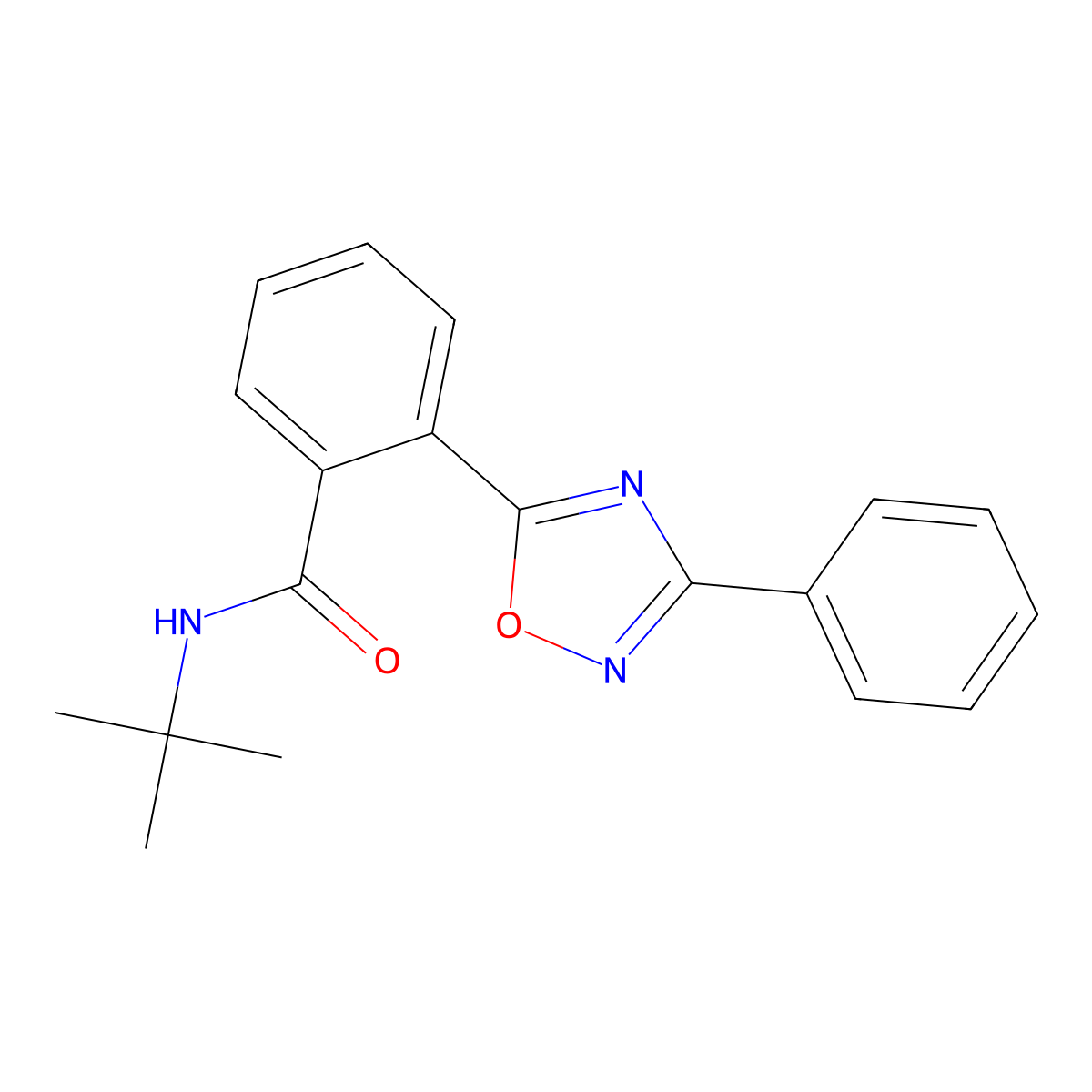 N-tert-butyl-2-(3-phenyl-1,2,4-oxadiazol-5-yl)benzamide molecular structure, CAS 831231-22-2