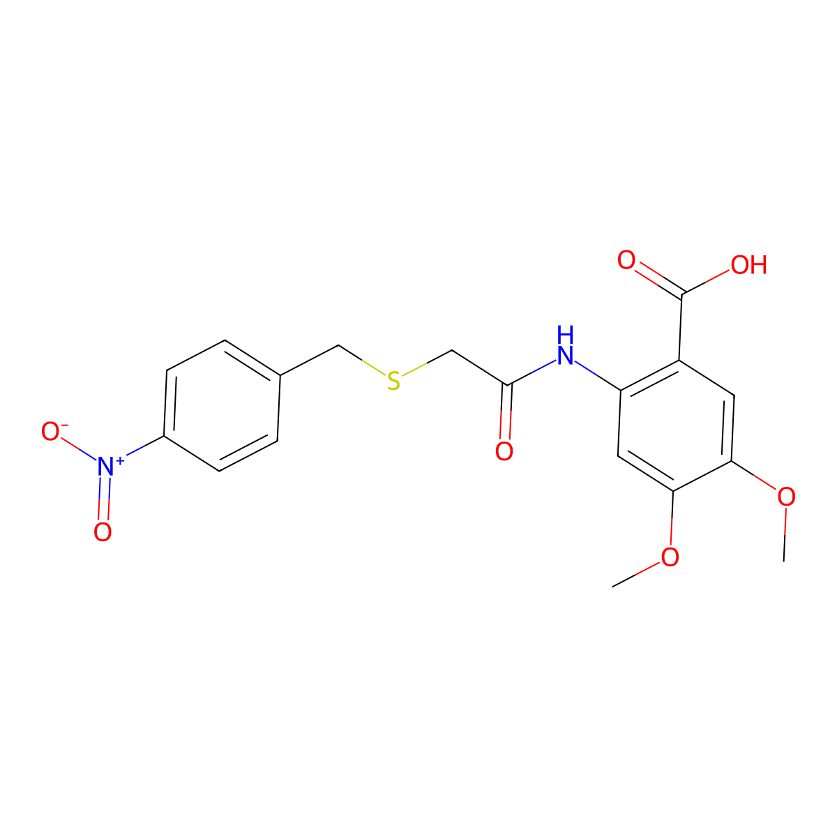 4,5-Dimethoxy-2-({[(4-nitrobenzyl)sulfanyl]acetyl}amino)benzoic acid molecular structure, CAS 831232-31-6