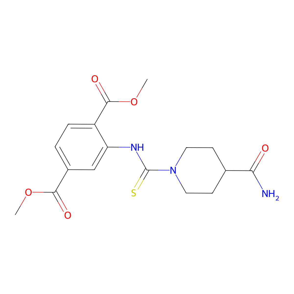 Dimethyl 2-(4-carbamoylpiperidine-1-carbothioamido)terephthalate molecular structure, CAS 831232-36-1