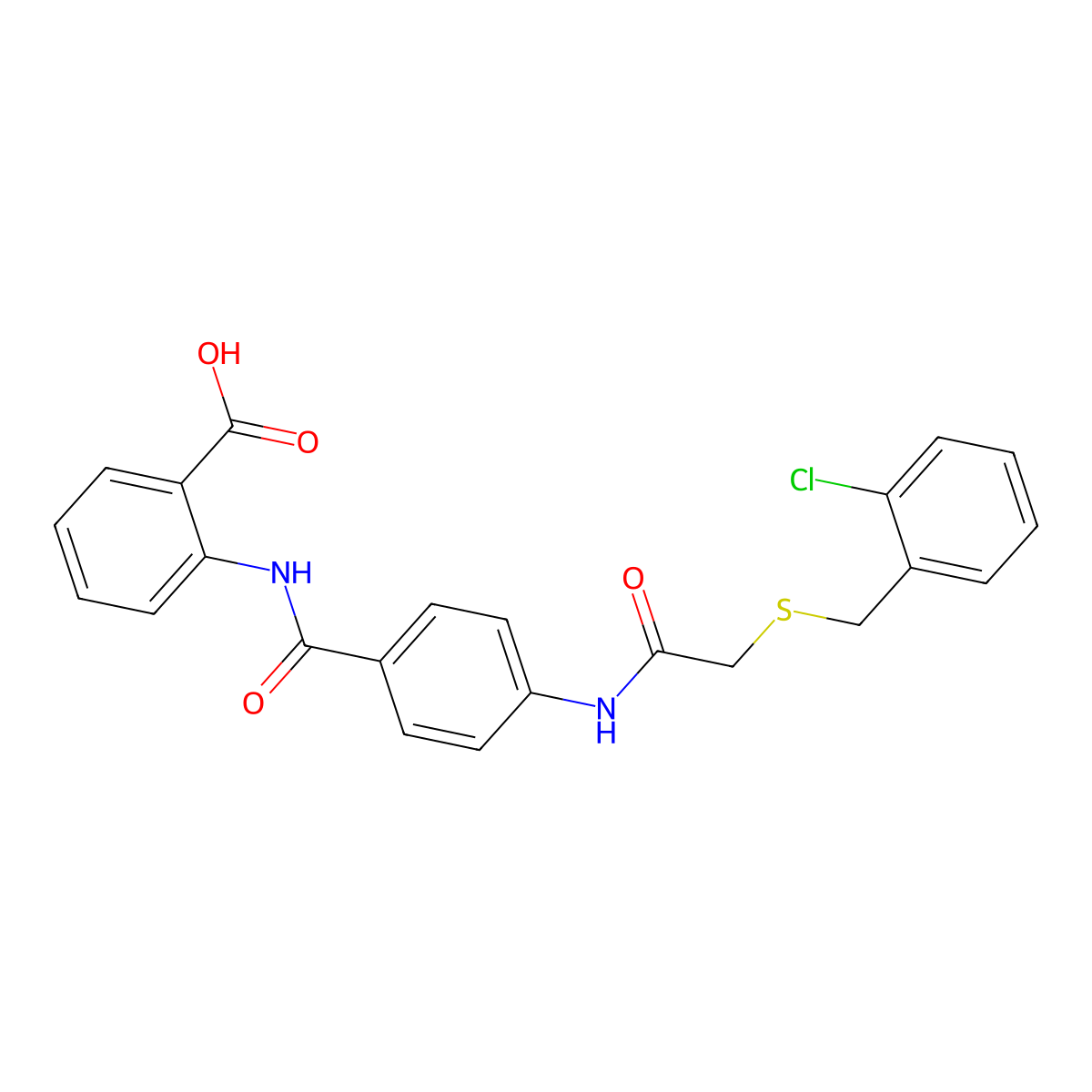 2-({[4-({[(2-Chlorobenzyl)sulfanyl]acetyl}amino)phenyl]carbonyl}amino)benzoic acid molecular structure, CAS 831232-43-0