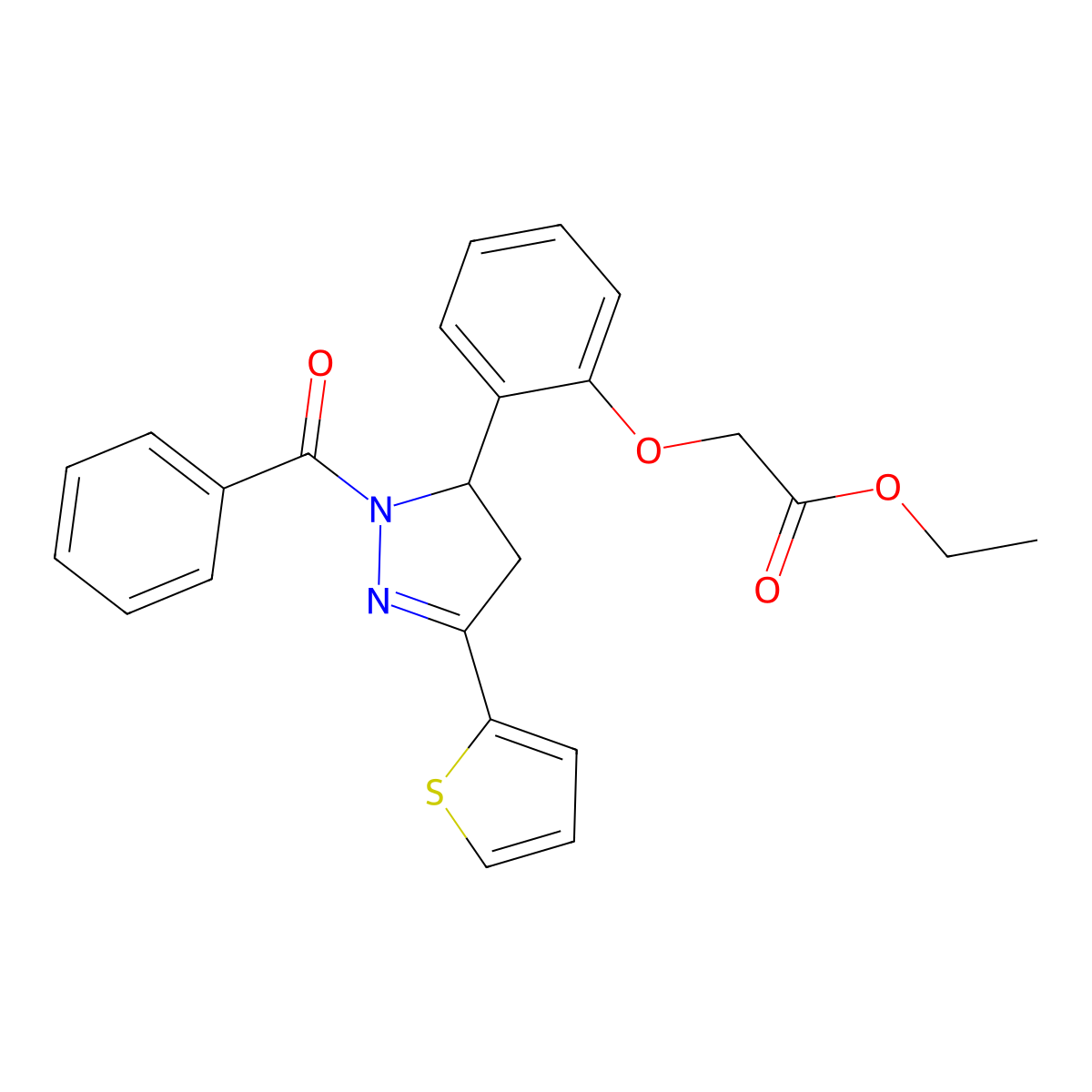 Ethyl 2-[2-(2-benzoyl-5-thiophen-2-yl-3,4-dihydropyrazol-3-yl)phenoxy]acetate molecular structure, CAS 831232-46-3