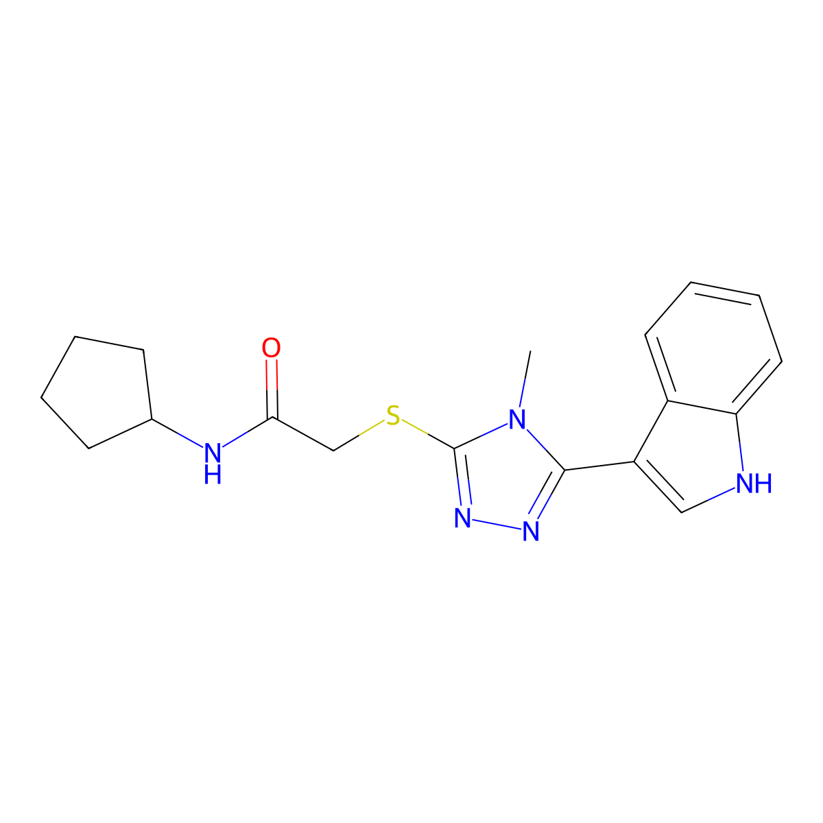 2-((5-(1H-indol-3-yl)-4-methyl-4H-1,2,4-triazol-3-yl)thio)-N-cyclopentylacetamide molecular structure, CAS 831232-52-1