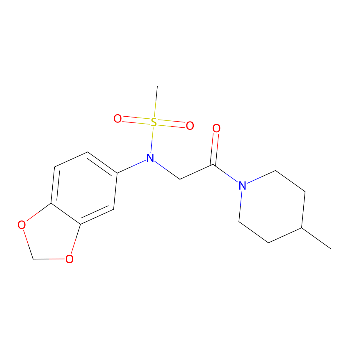 N-(1,3-benzodioxol-5-yl)-N-[2-(4-methylpiperidin-1-yl)-2-oxoethyl]methanesulfonamide molecular structure, CAS 831232-80-5