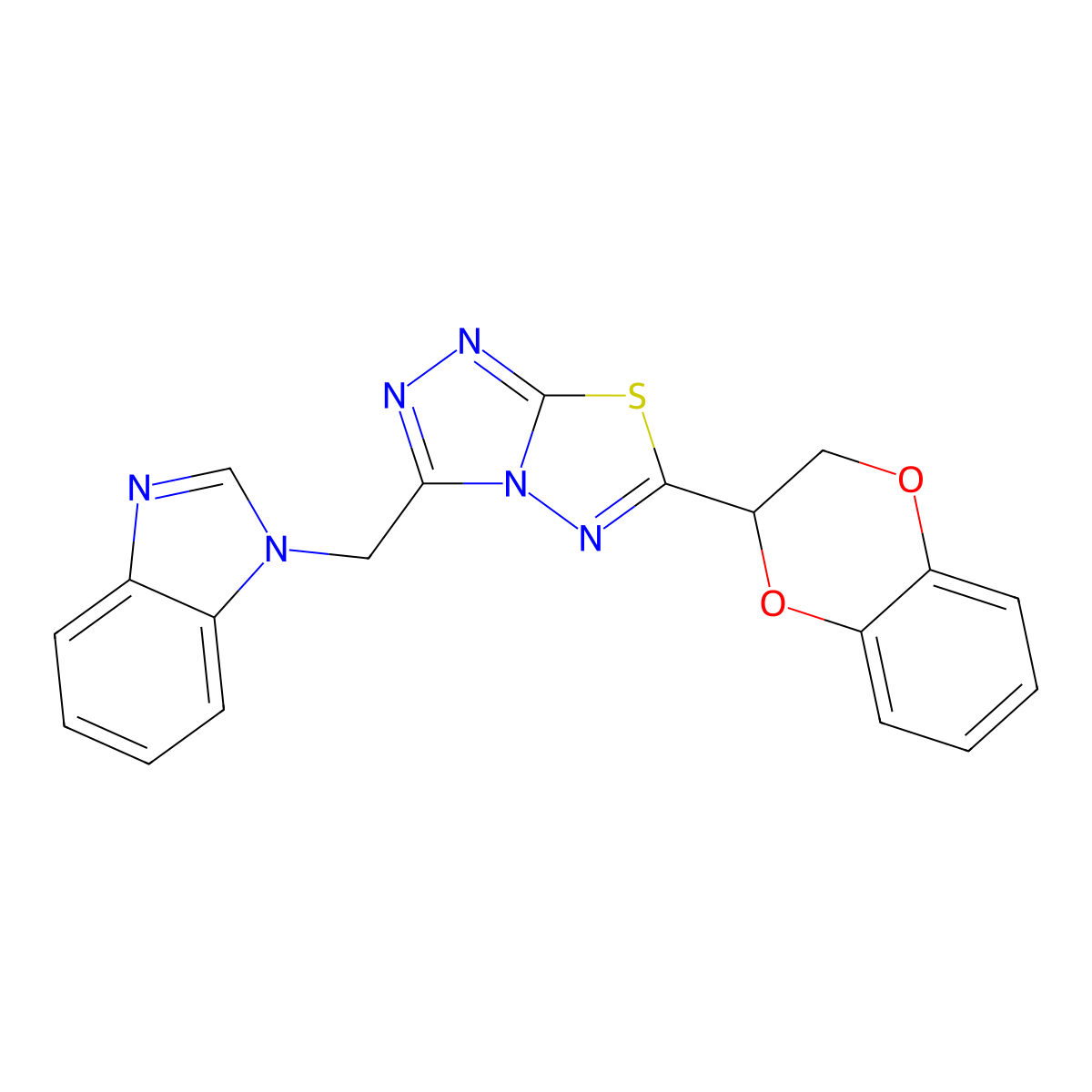 3-(Benzimidazol-1-ylmethyl)-6-(2,3-dihydro-1,4-benzodioxin-3-yl)-[1,2,4]triazolo[3,4-b][1,3,4]thiadiazole molecular structure, CAS 831233-20-6