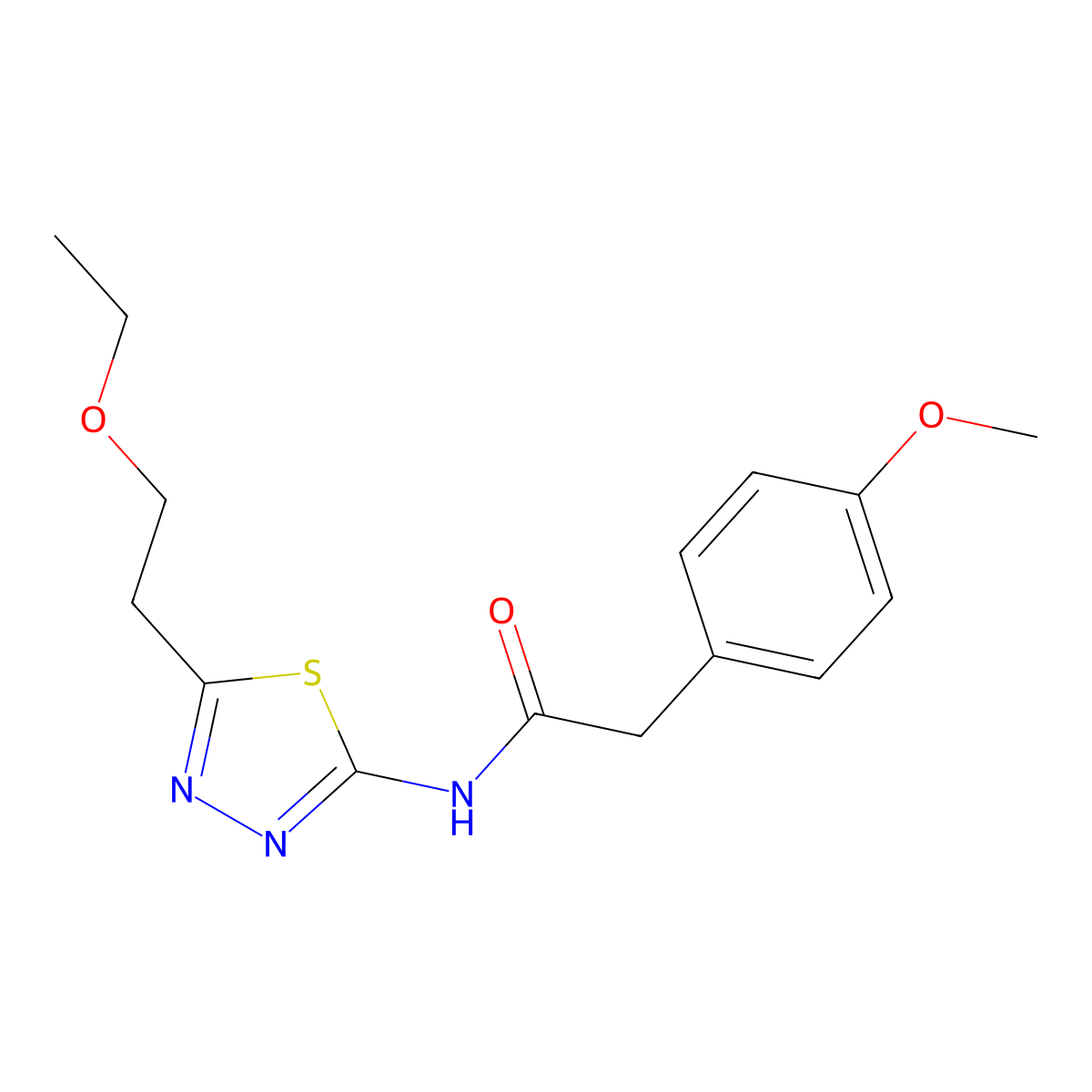 N-[5-(2-ethoxyethyl)-1,3,4-thiadiazol-2-yl]-2-(4-methoxyphenyl)acetamide molecular structure, CAS 831233-33-1