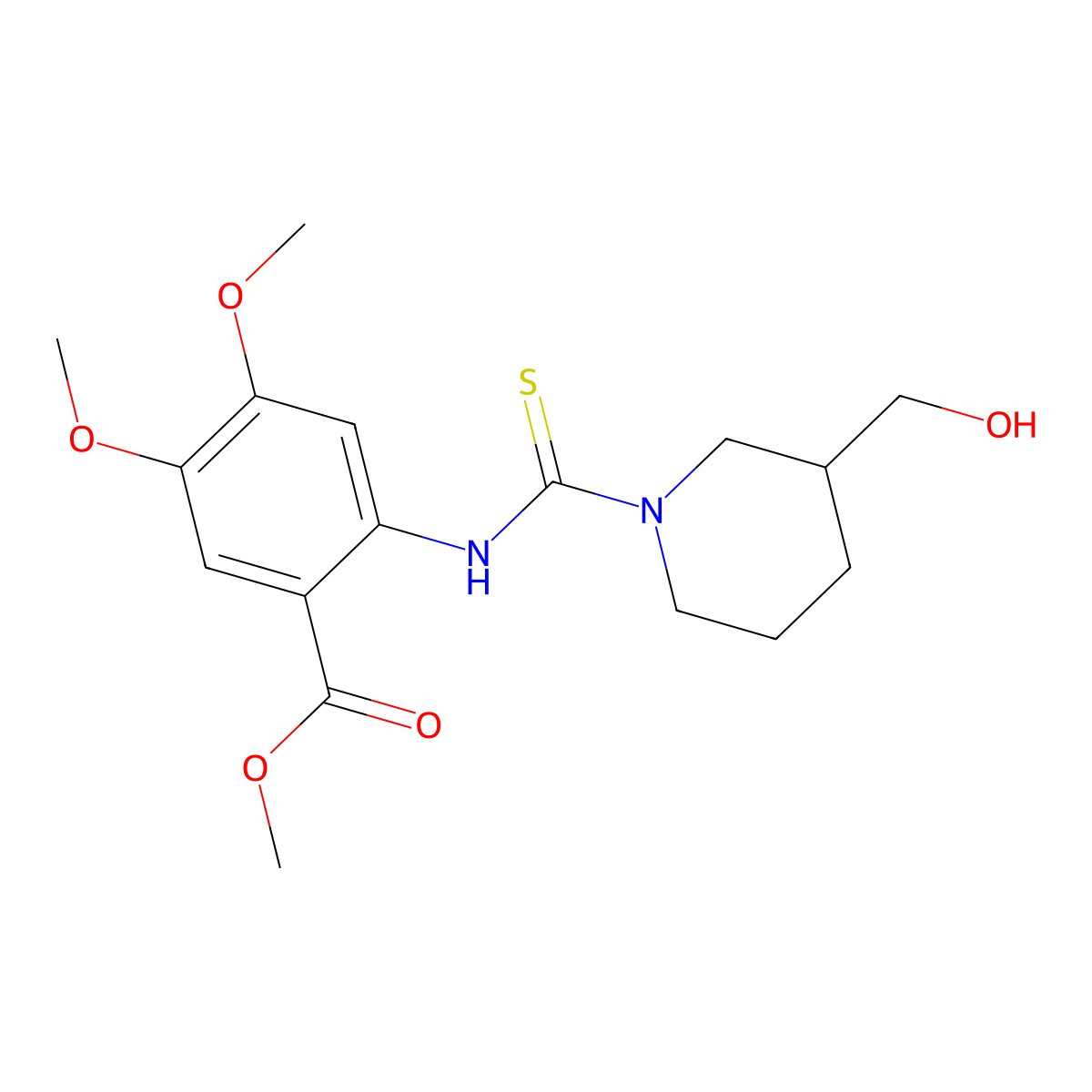 Methyl 2-(3-(hydroxymethyl)piperidine-1-carbothioamido)-4,5-dimethoxybenzoate molecular structure, CAS 831233-34-2