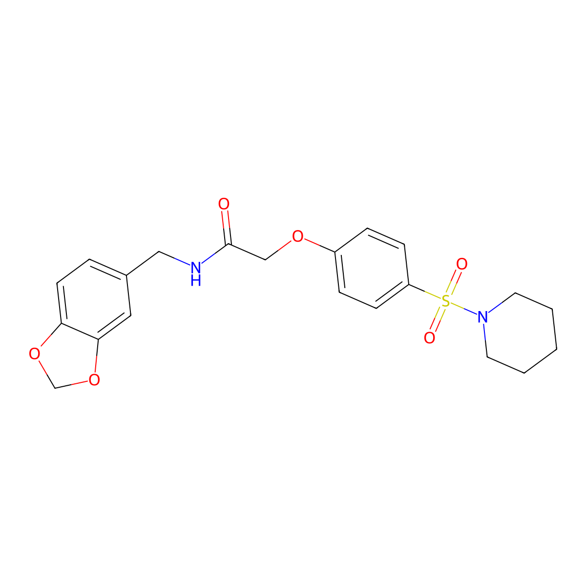 N-(1,3-benzodioxol-5-ylmethyl)-2-(4-piperidin-1-ylsulfonylphenoxy)acetamide molecular structure, CAS 831233-52-4