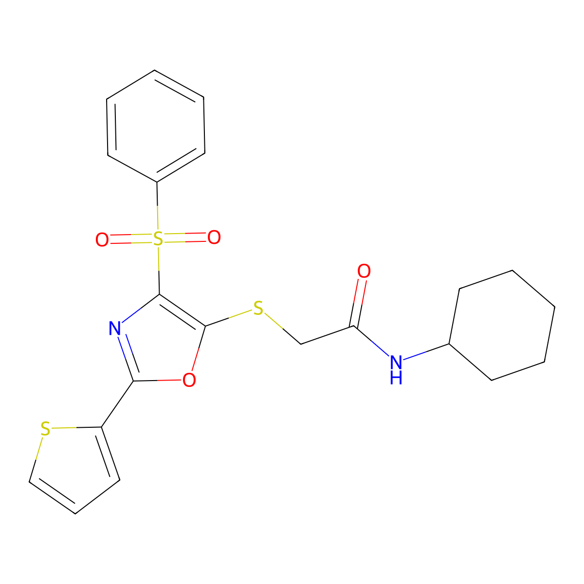 N-cyclohexyl-2-{[4-(phenylsulfonyl)-2-(2-thienyl)-1,3-oxazol-5-yl]thio}acetamide molecular structure, CAS 831233-65-9