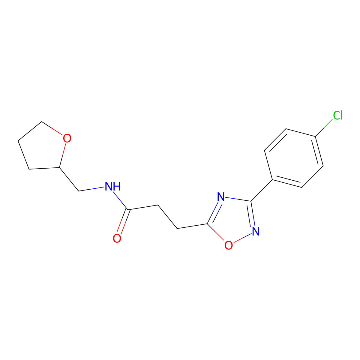 3-[3-(4-chlorophenyl)-1,2,4-oxadiazol-5-yl]-N-(oxolan-2-ylmethyl)propanamide molecular structure, CAS 831234-00-5