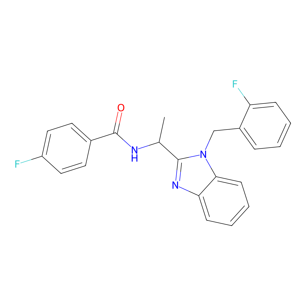 4-fluoro-N-[1-[1-[(2-fluorophenyl)methyl]benzimidazol-2-yl]ethyl]benzamide molecular structure, CAS 831234-03-8