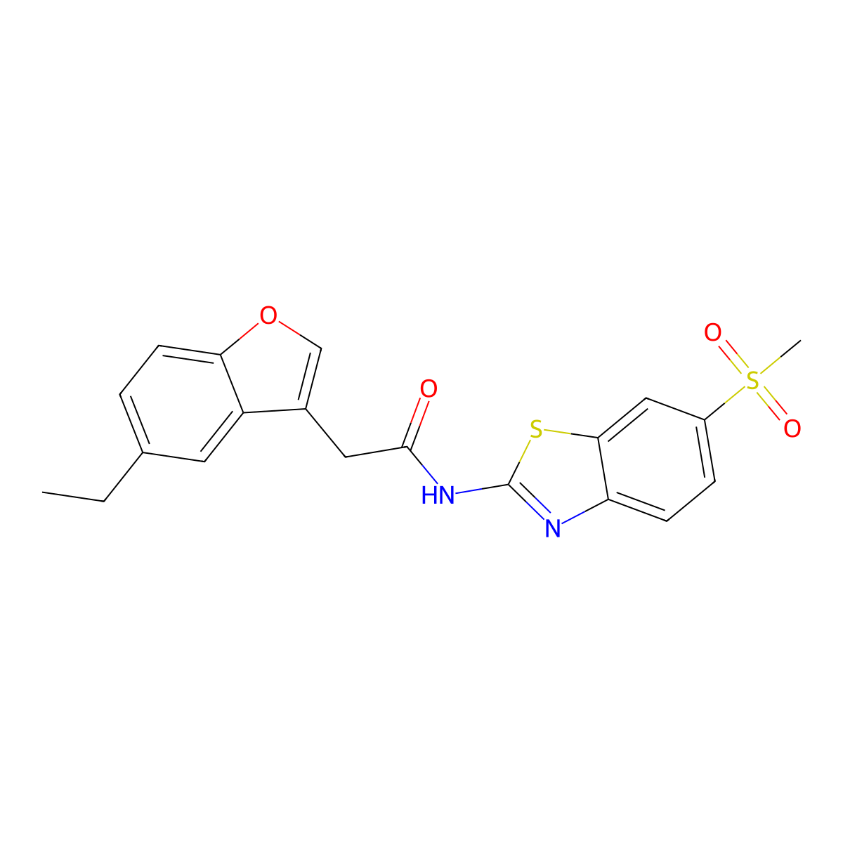 2-(5-ethyl-1-benzofuran-3-yl)-N-[6-(methylsulfonyl)-1,3-benzothiazol-2-yl]acetamide molecular structure, CAS 831234-38-9