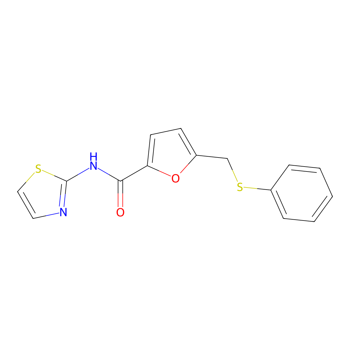 5-(phenylsulfanylmethyl)-N-(1,3-thiazol-2-yl)furan-2-carboxamide molecular structure, CAS 831234-50-5