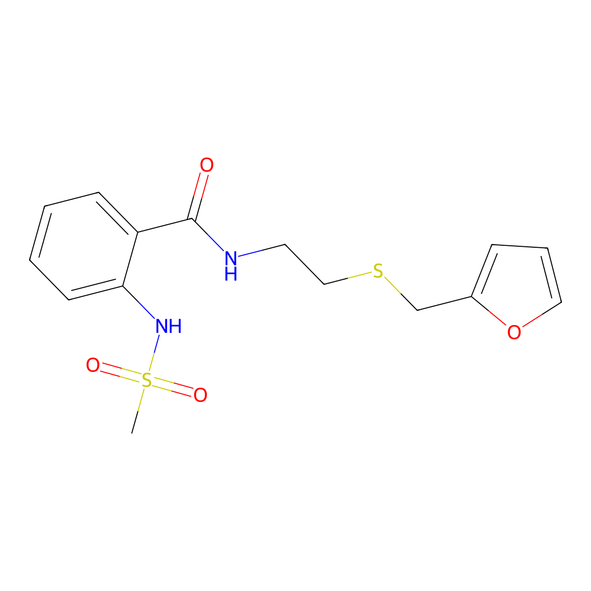 N-[2-(furan-2-ylmethylsulfanyl)ethyl]-2-(methanesulfonamido)benzamide molecular structure, CAS 831234-90-3