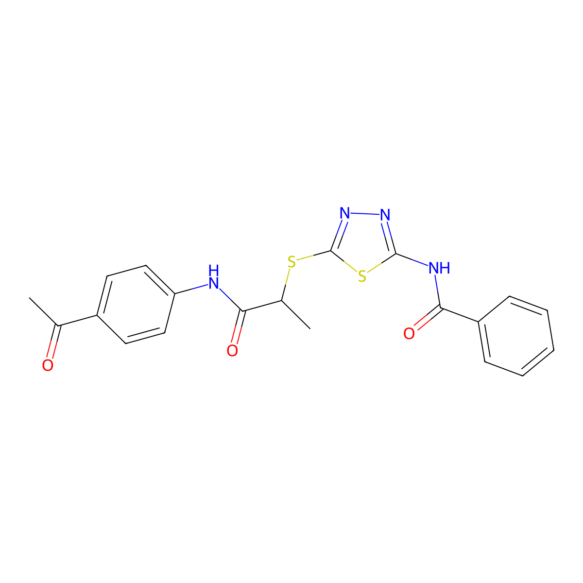 N-[5-[1-(4-acetylanilino)-1-oxopropan-2-yl]sulfanyl-1,3,4-thiadiazol-2-yl]benzamide molecular structure, CAS 831234-91-4