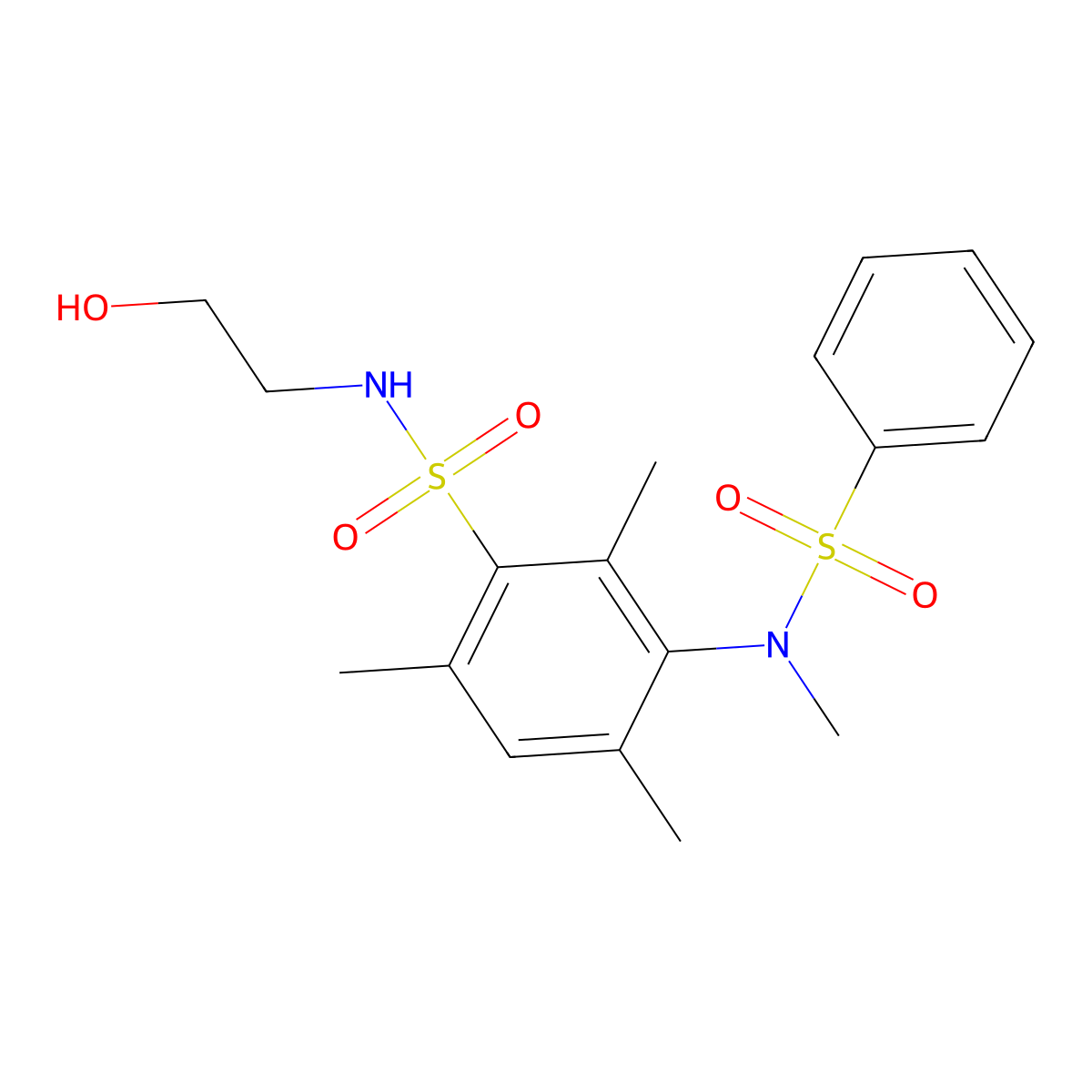 3-[benzenesulfonyl(methyl)amino]-N-(2-hydroxyethyl)-2,4,6-trimethylbenzenesulfonamide molecular structure, CAS 831235-06-4