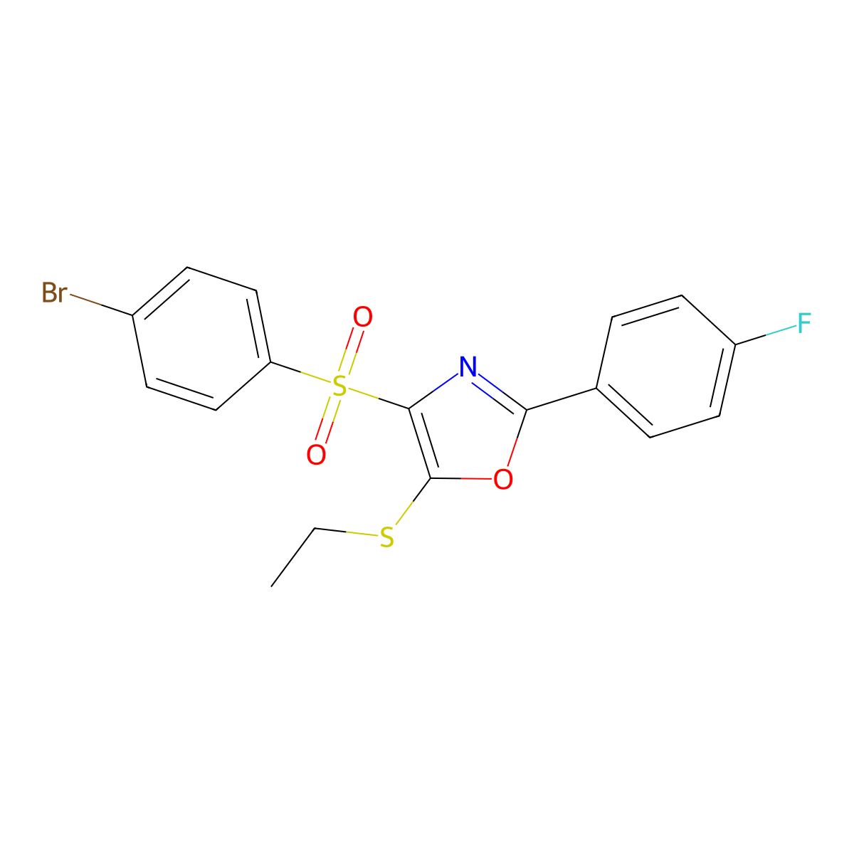 4-((4-Bromophenyl)sulfonyl)-5-(ethylthio)-2-(4-fluorophenyl)oxazole molecular structure, CAS 831235-84-8