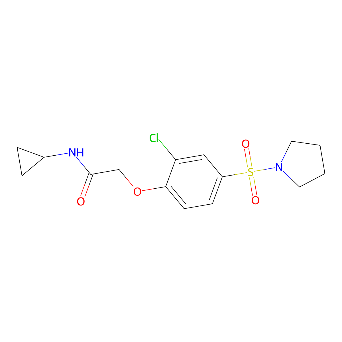 2-(2-chloro-4-pyrrolidin-1-ylsulfonylphenoxy)-N-cyclopropylacetamide molecular structure, CAS 831235-92-8