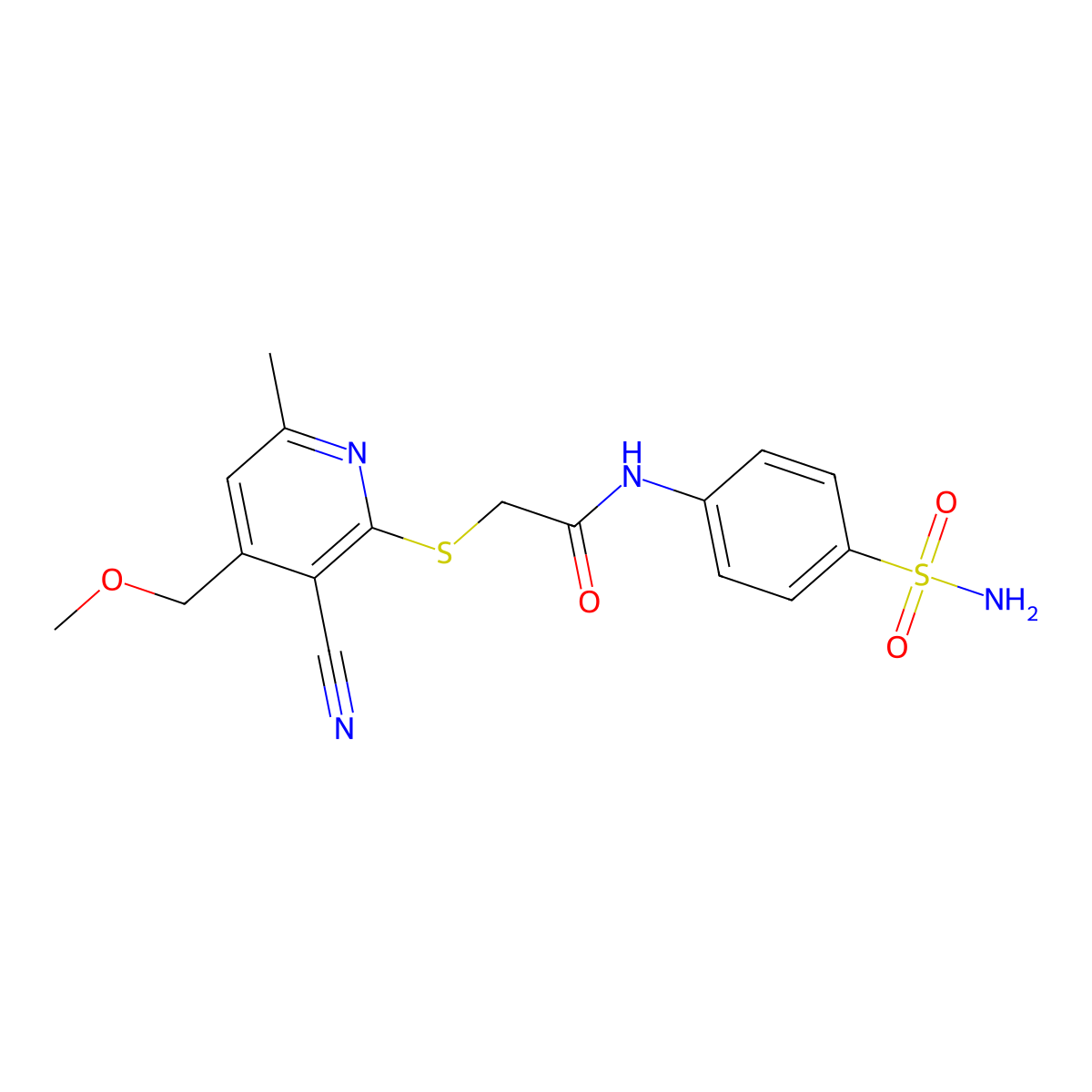 2-[3-cyano-4-(methoxymethyl)-6-methylpyridin-2-yl]sulfanyl-N-(4-sulfamoylphenyl)acetamide molecular structure, CAS 831235-95-1