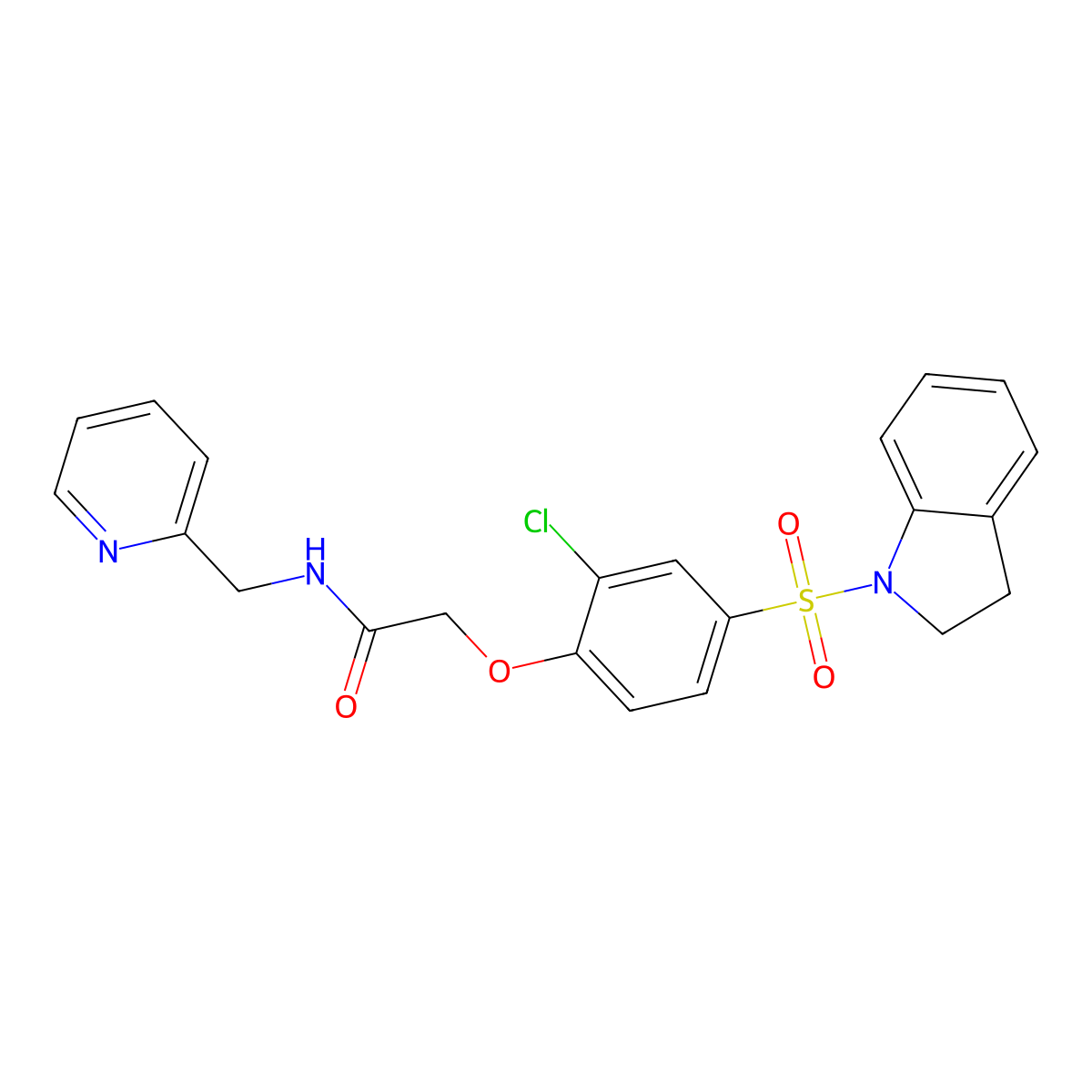 2-[2-chloro-4-(2,3-dihydroindol-1-ylsulfonyl)phenoxy]-N-(2-pyridinylmethyl)acetamide molecular structure, CAS 831236-03-4