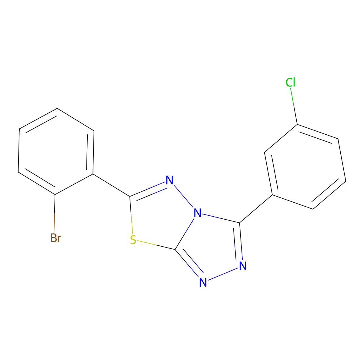 6-(2-Bromophenyl)-3-(3-chlorophenyl)-[1,2,4]triazolo[3,4-b][1,3,4]thiadiazole molecular structure, CAS 831236-35-2