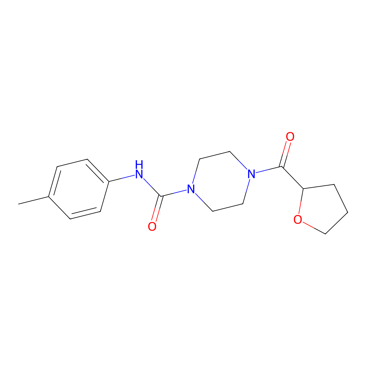 N-(4-methylphenyl)-4-(tetrahydrofuran-2-ylcarbonyl)piperazine-1-carboxamide molecular structure, CAS 831236-41-0