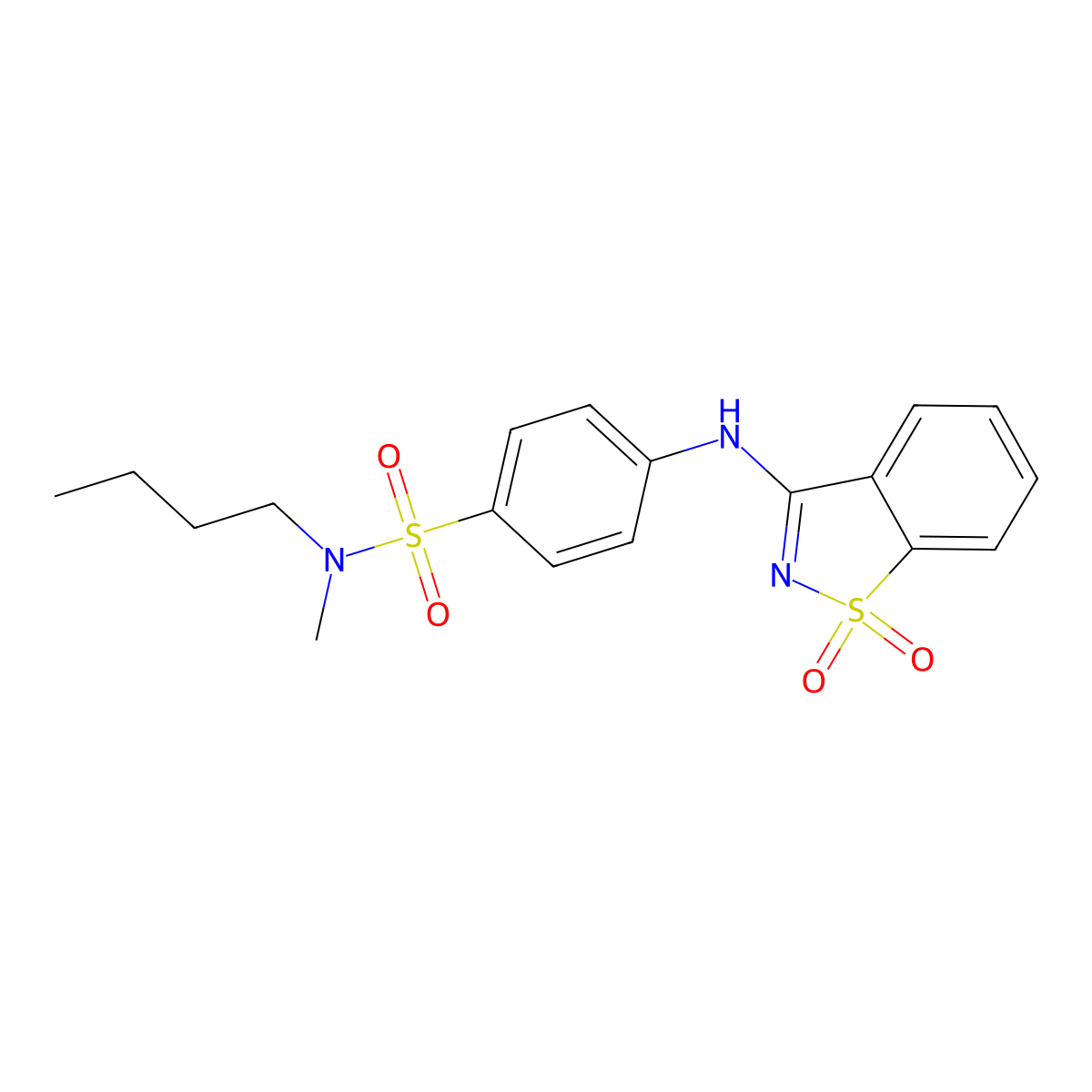N-butyl-4-[(1,1-dioxo-1,2-benzothiazol-3-yl)amino]-N-methylbenzenesulfonamide molecular structure, CAS 831236-57-8