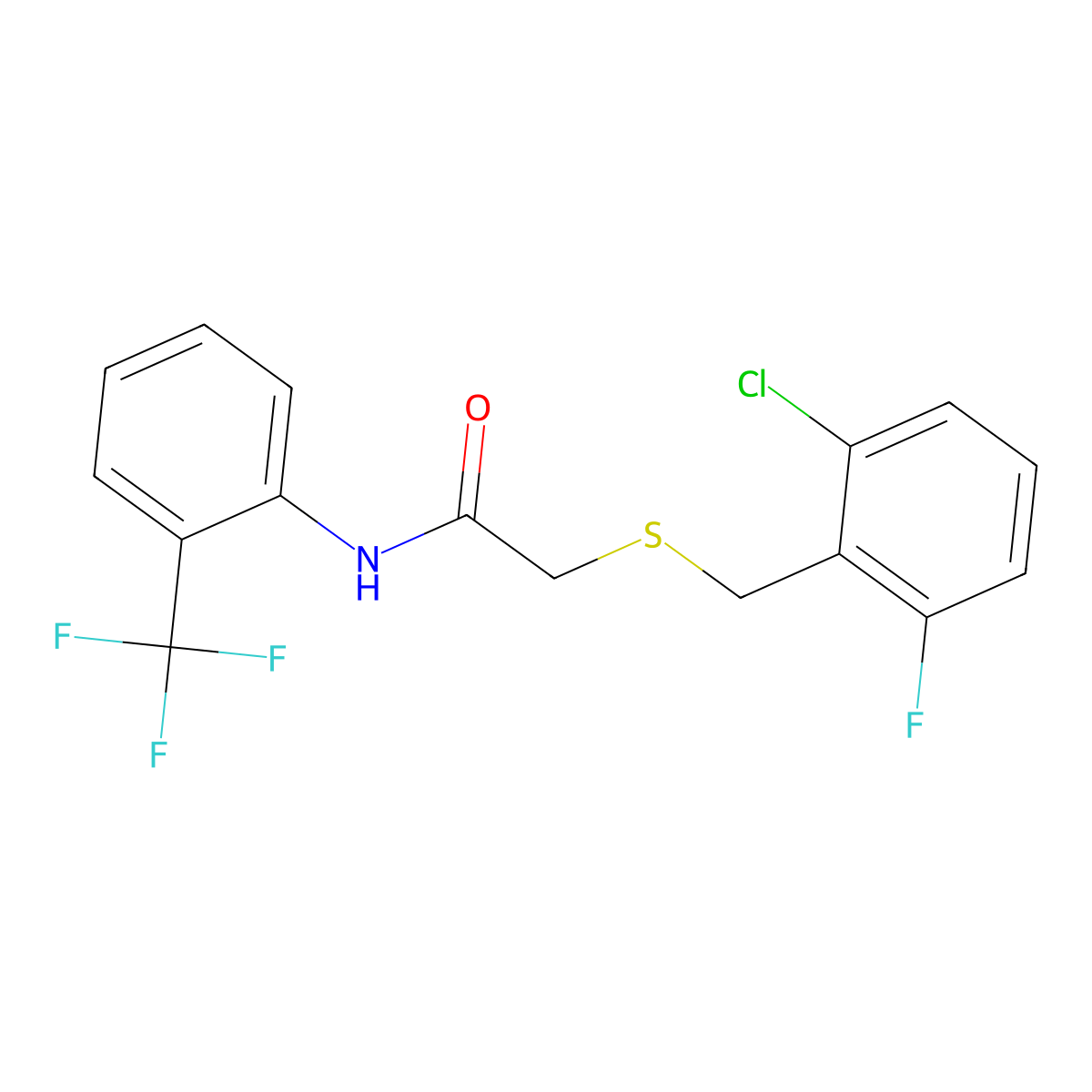 2-[(2-chloro-6-fluorophenyl)methylsulfanyl]-N-[2-(trifluoromethyl)phenyl]acetamide molecular structure, CAS 831236-67-0