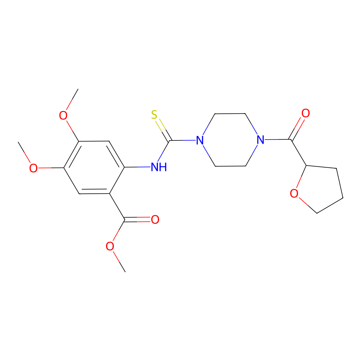 Methyl 4,5-dimethoxy-2-({[4-(tetrahydro-2-furanylcarbonyl)-1-piperazinyl]carbothioyl}amino)benzoate molecular structure, CAS 831236-79-4