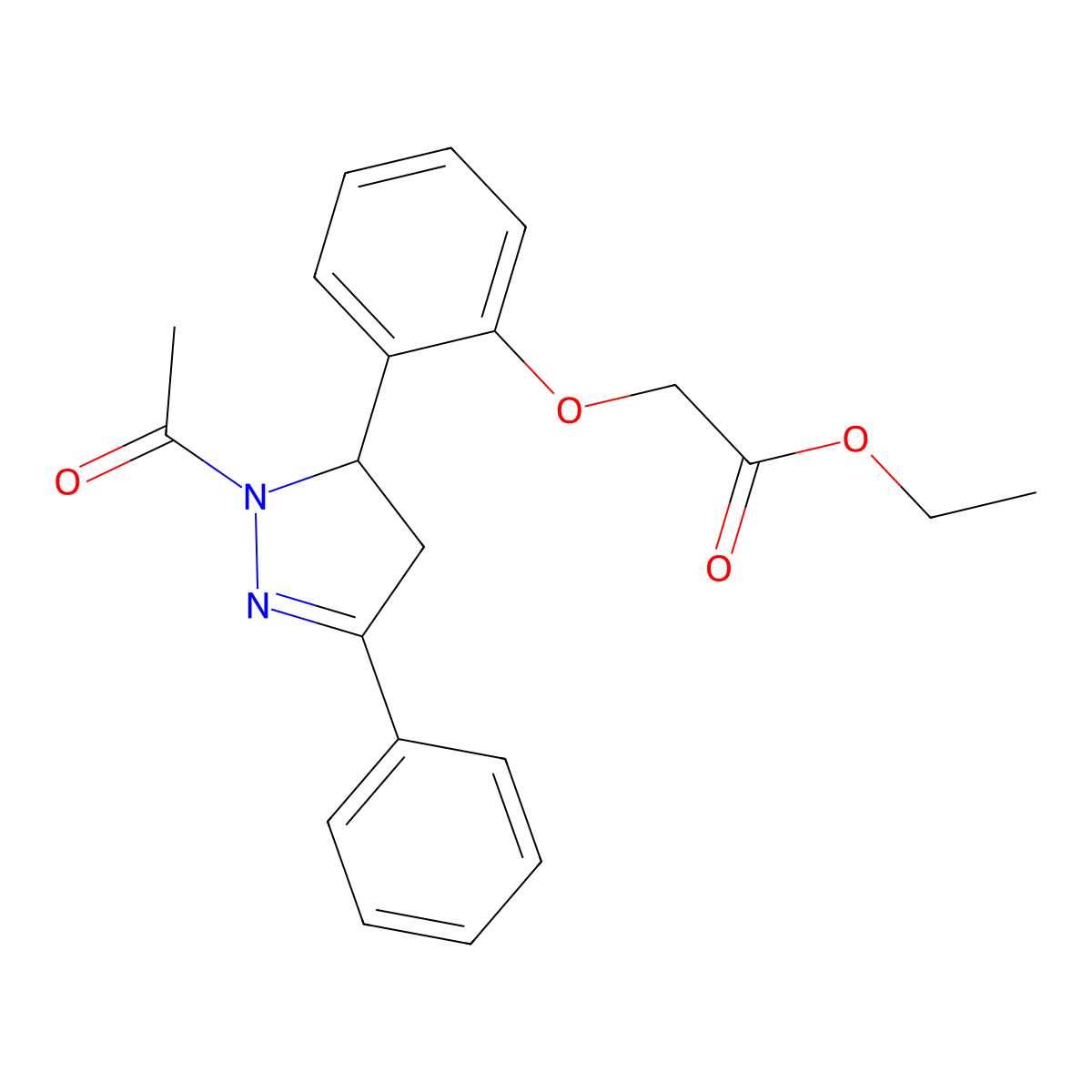 ethyl 2-(2-(1-acetyl-3-phenyl-4,5-dihydro-1H-pyrazol-5-yl)phenoxy)acetate molecular structure, CAS 831237-29-7