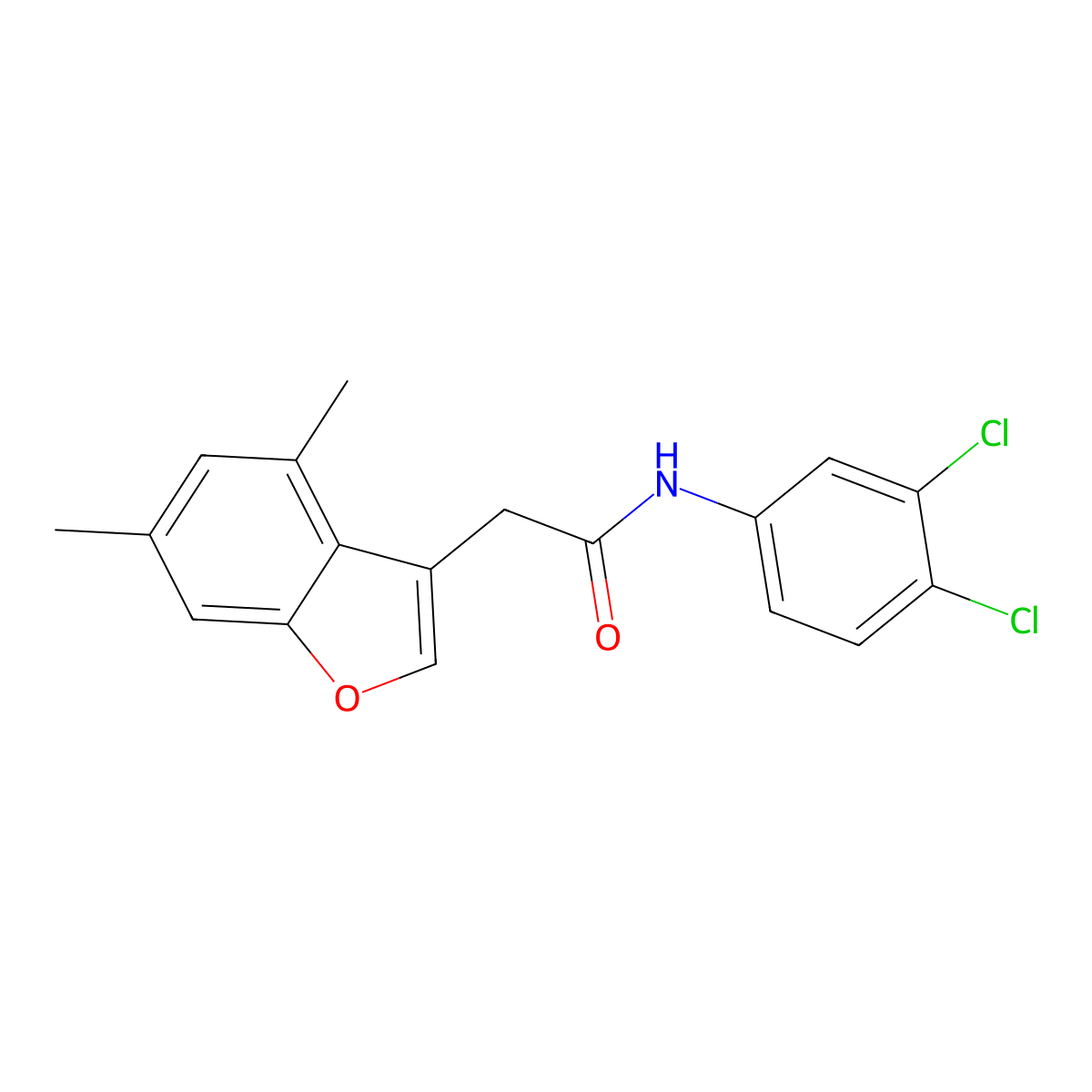 N-(3,4-dichlorophenyl)-2-(4,6-dimethyl-1-benzofuran-3-yl)acetamide molecular structure, CAS 831237-42-4