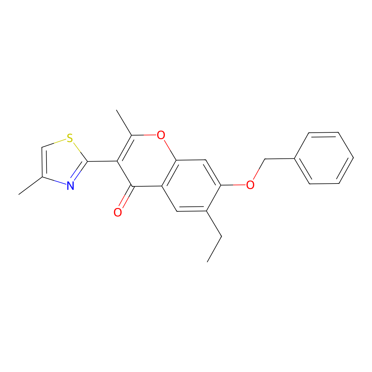 7-(benzyloxy)-6-ethyl-2-methyl-3-(4-methyl-1,3-thiazol-2-yl)-4H-chromen-4-one molecular structure, CAS 831237-64-0