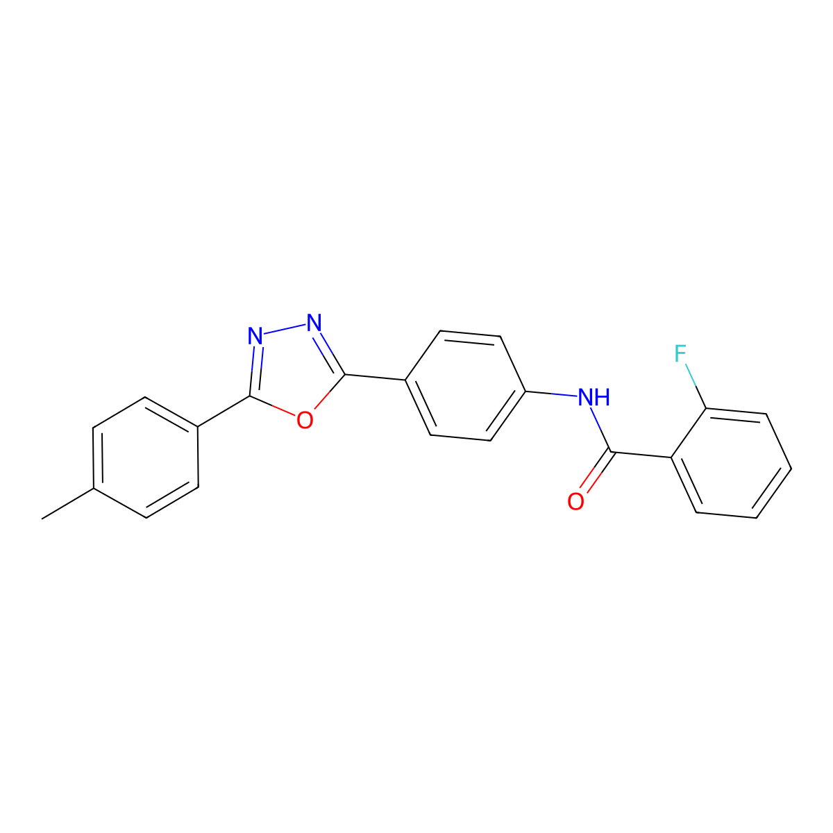 2-fluoro-N-[4-[5-(4-methylphenyl)-1,3,4-oxadiazol-2-yl]phenyl]benzamide molecular structure, CAS 831238-12-1