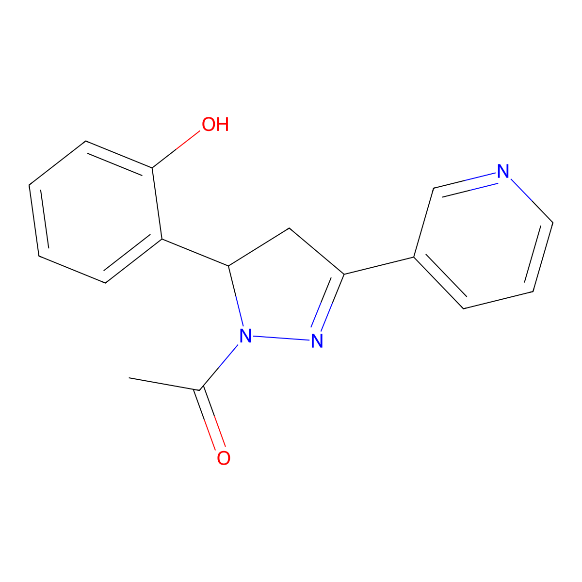 1-[3-(2-Hydroxyphenyl)-5-pyridin-3-yl-3,4-dihydropyrazol-2-yl]ethanone molecular structure, CAS 831238-14-3