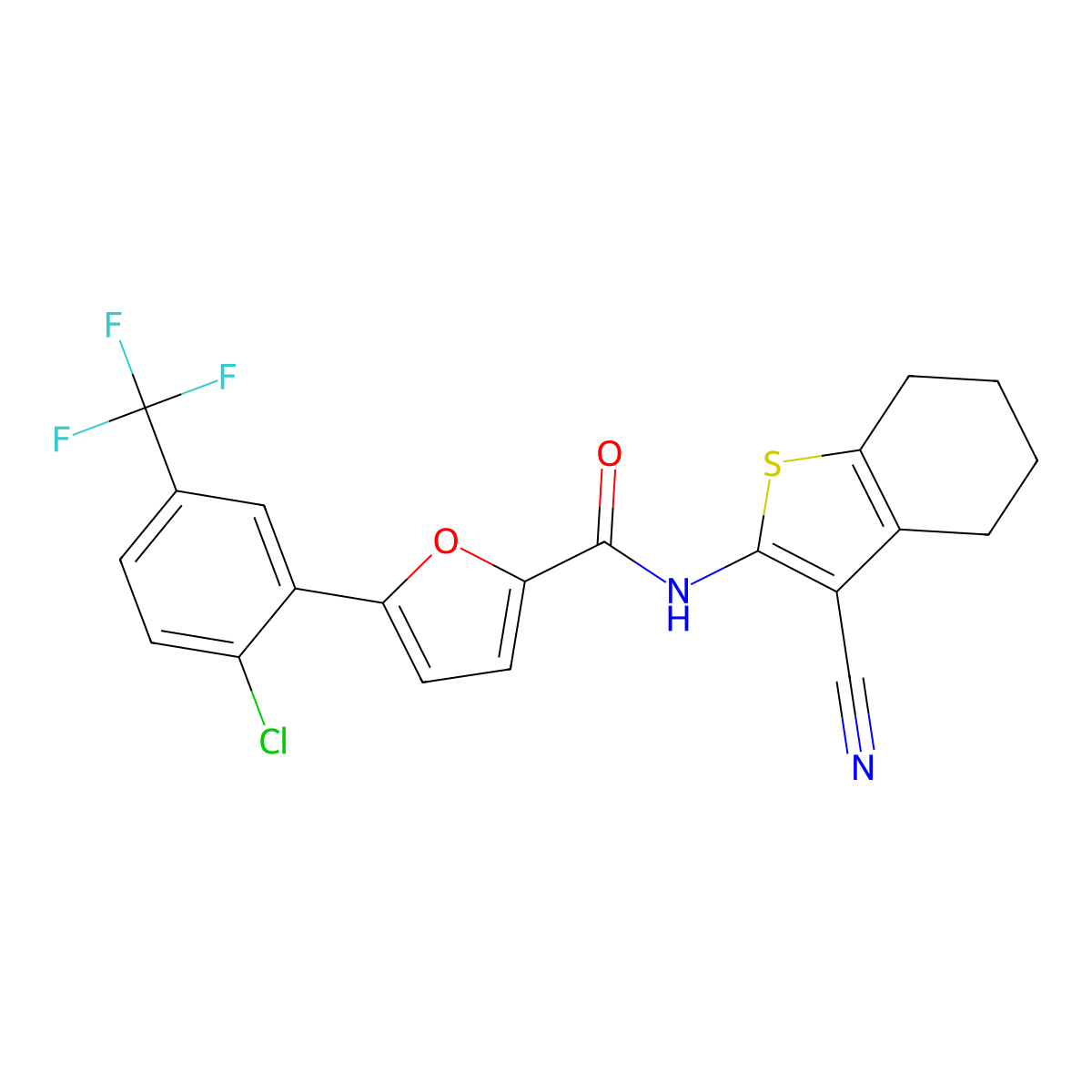 5-[2-chloro-5-(trifluoromethyl)phenyl]-N-(3-cyano-4,5,6,7-tetrahydro-1-benzothiophen-2-yl)furan-2-carboxamide molecular structure, CAS 831238-29-0