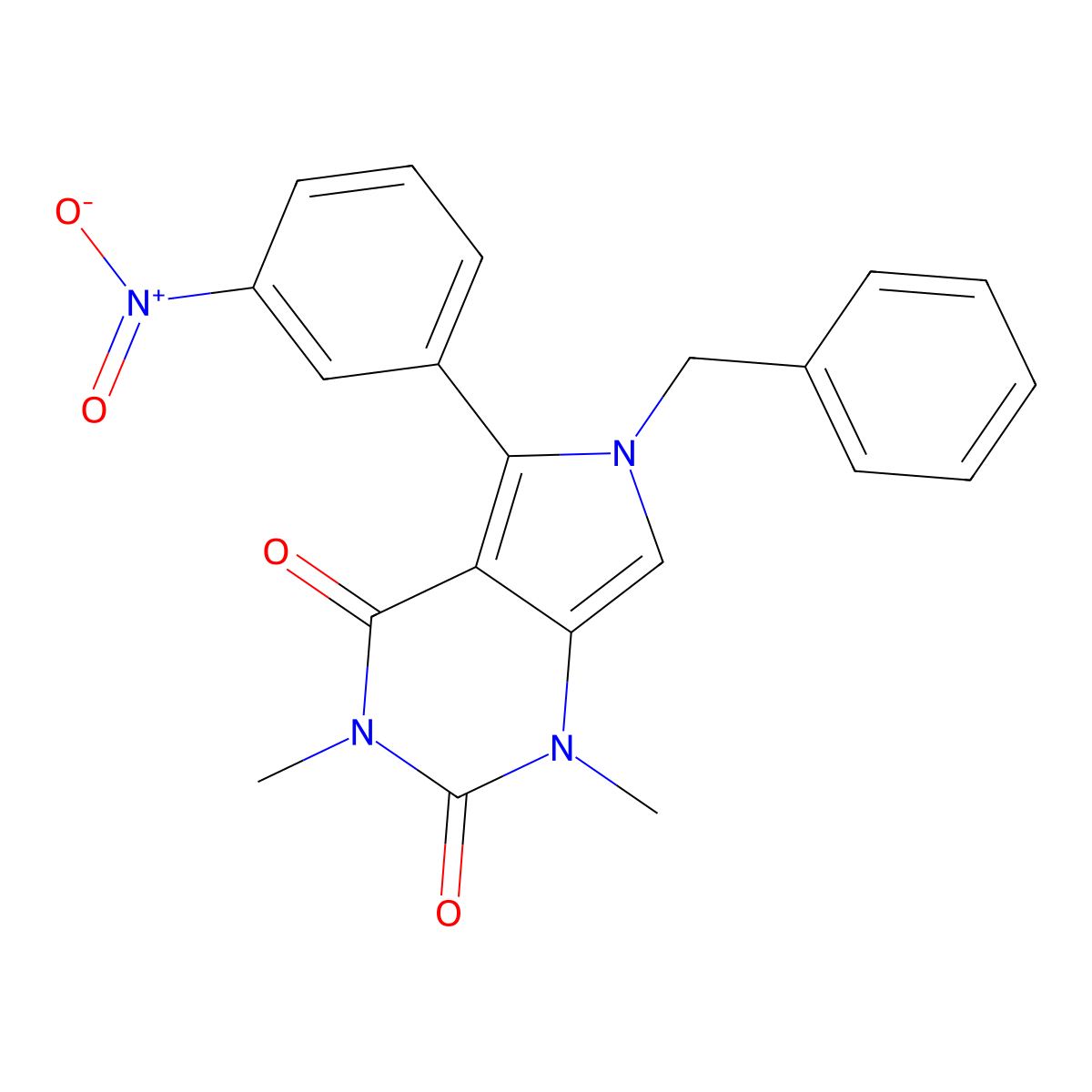 6-Benzyl-1,3-dimethyl-5-(3-nitrophenyl)pyrrolo[3,4-d]pyrimidine-2,4-dione molecular structure, CAS 831238-39-2