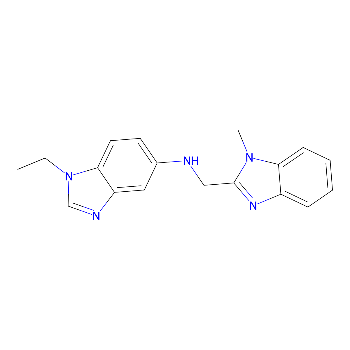 1-ethyl-N-[(1-methylbenzimidazol-2-yl)methyl]benzimidazol-5-amine molecular structure, CAS 831238-55-2