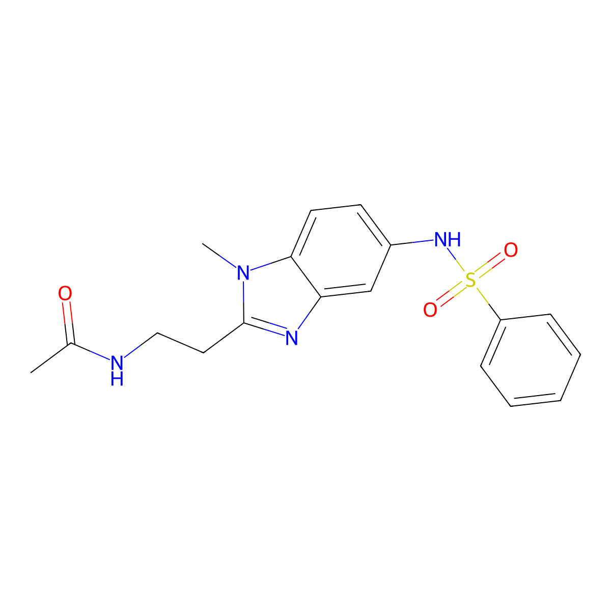 N-[2-[5-(benzenesulfonamido)-1-methylbenzimidazol-2-yl]ethyl]acetamide molecular structure, CAS 831238-57-4