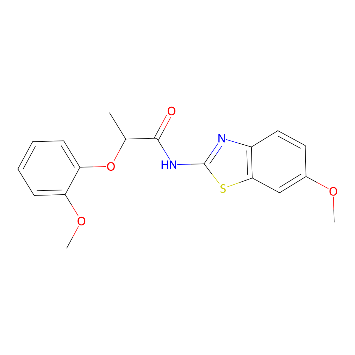 N-(6-methoxy-1,3-benzothiazol-2-yl)-2-(2-methoxyphenoxy)propanamide molecular structure, CAS 831239-21-5