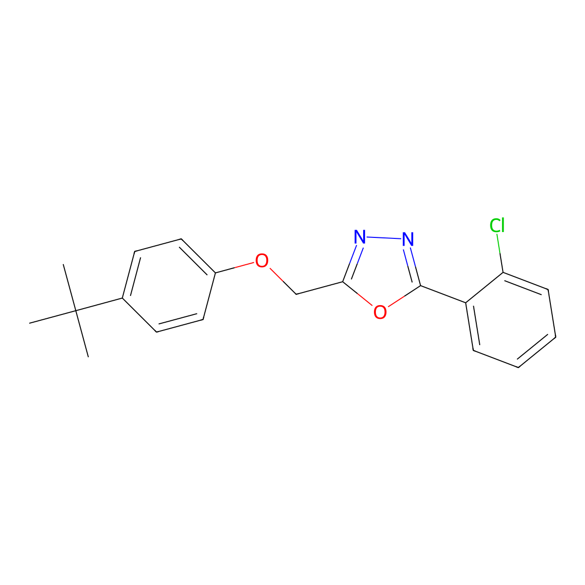 2-[(4-Tert-butylphenoxy)methyl]-5-(2-chlorophenyl)-1,3,4-oxadiazole molecular structure, CAS 831239-62-4