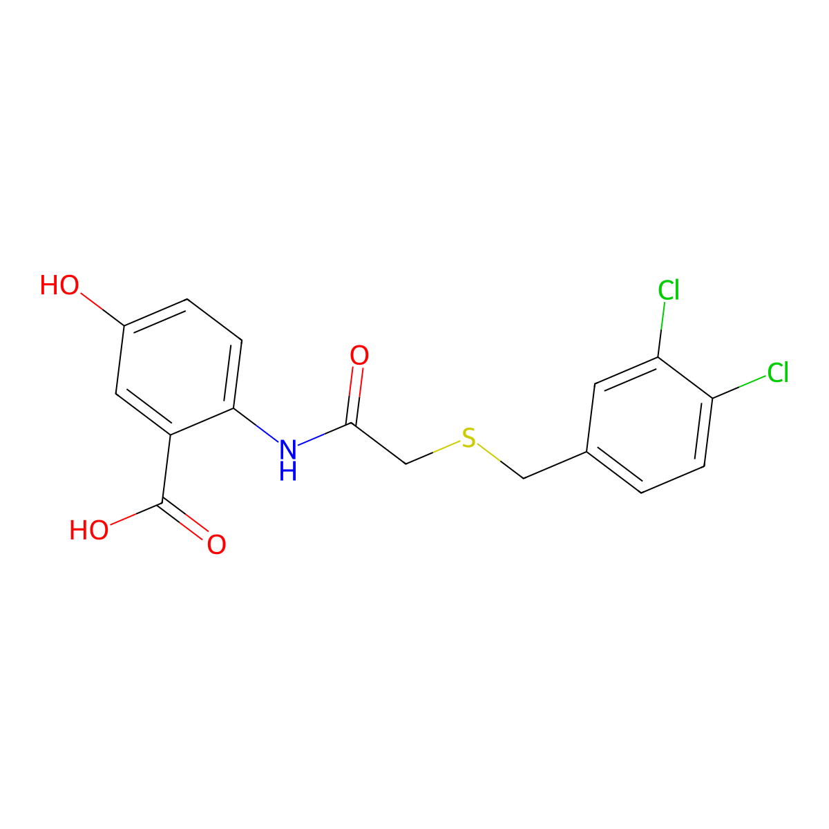 2-({[(3,4-Dichlorobenzyl)sulfanyl]acetyl}amino)-5-hydroxybenzoic acid molecular structure, CAS 831240-46-1